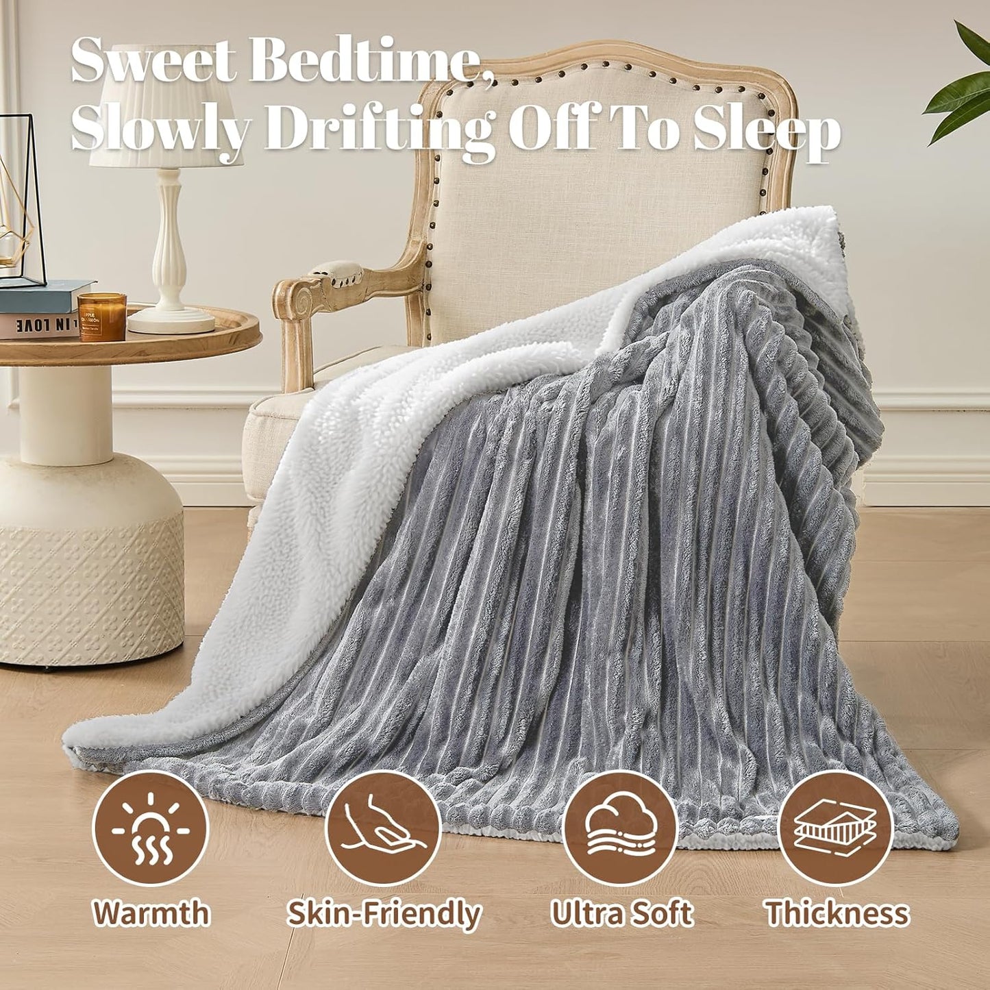 Electric Heated Blanket Queen Size Dual Control - 84"x90" Fast Heating Bed Blankets with 6 Heating Levels & 10 Hours Auto Off, Soft Ribbed Flannel, Over-Heat Protection ETL, Light Gray