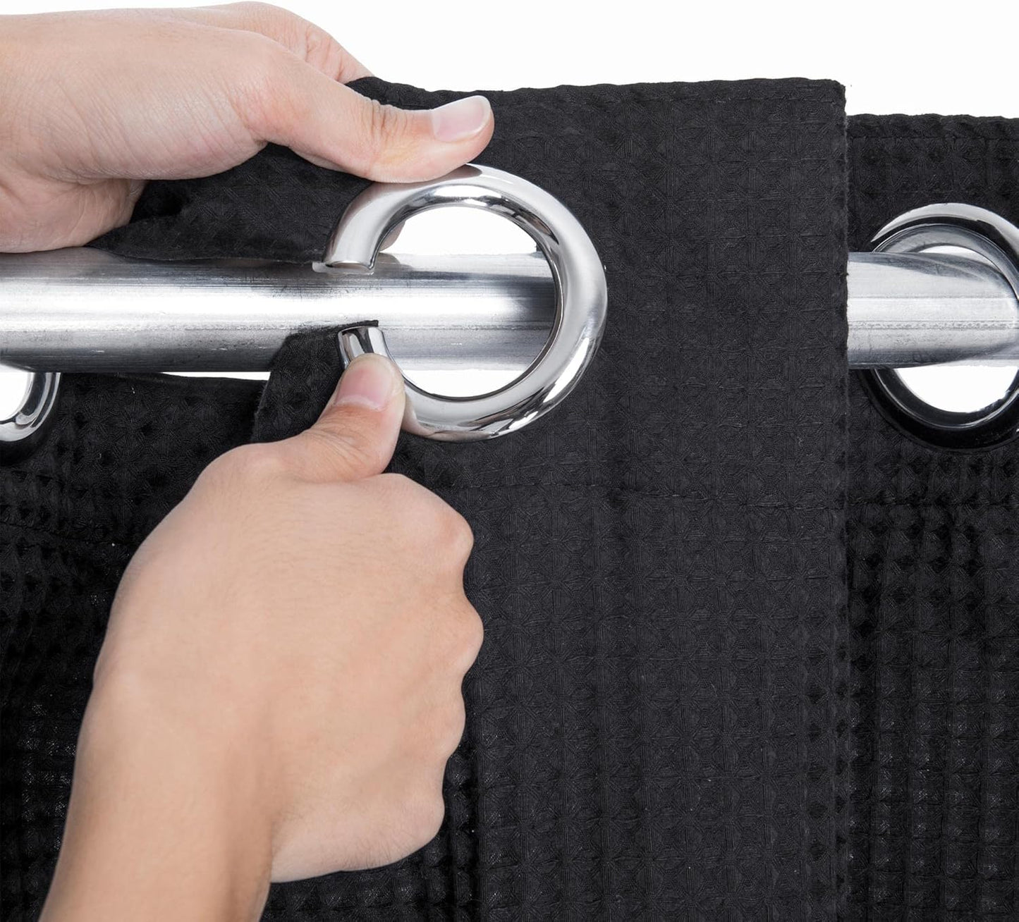 River Dream Extra-Long Waffle Weave Shower Curtain with Snap-in Liner,Cotton Blend Fabric Heavy Duty,No Hooks Needed Shower Curtain for Bathroom,Hotel Quality Shower Curtain Set, Black,71x86 inches
