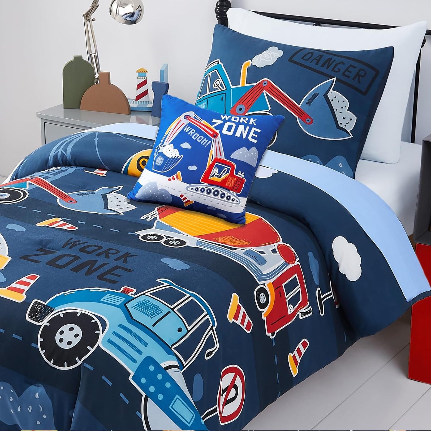 Kids Comforter Set Twin Size for Boys, Glow in The Dark Truck Bedding Set 1 Comforter, 1 Decor Pillow, 1 Pillow Shams