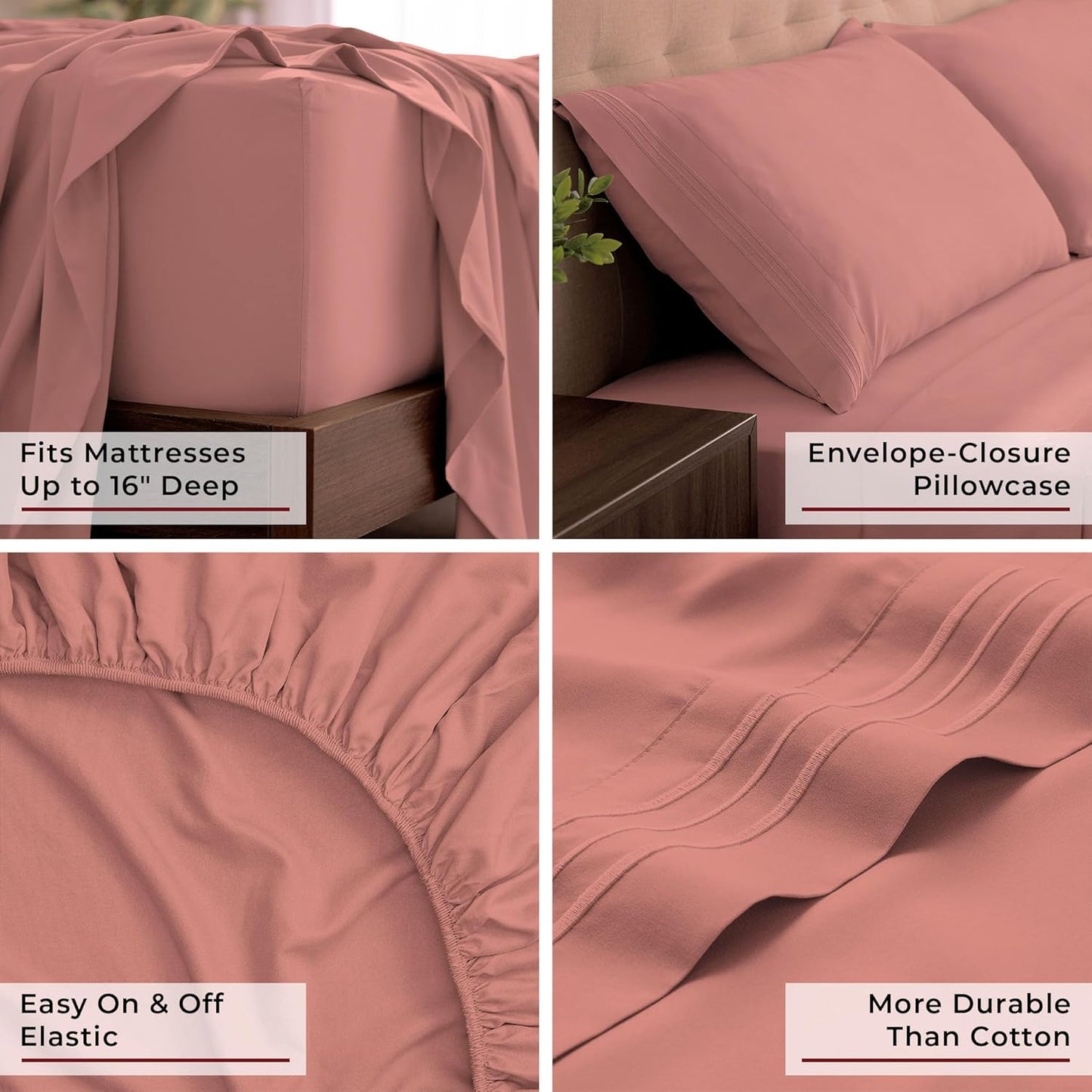 Mellanni King Sheets Set - 4 PC Iconic Collection Bedding - Hotel Luxury, Extra Soft, Cooling Bed Sheets - Wrinkle, Fade, Stain Resistant (King, Coral)