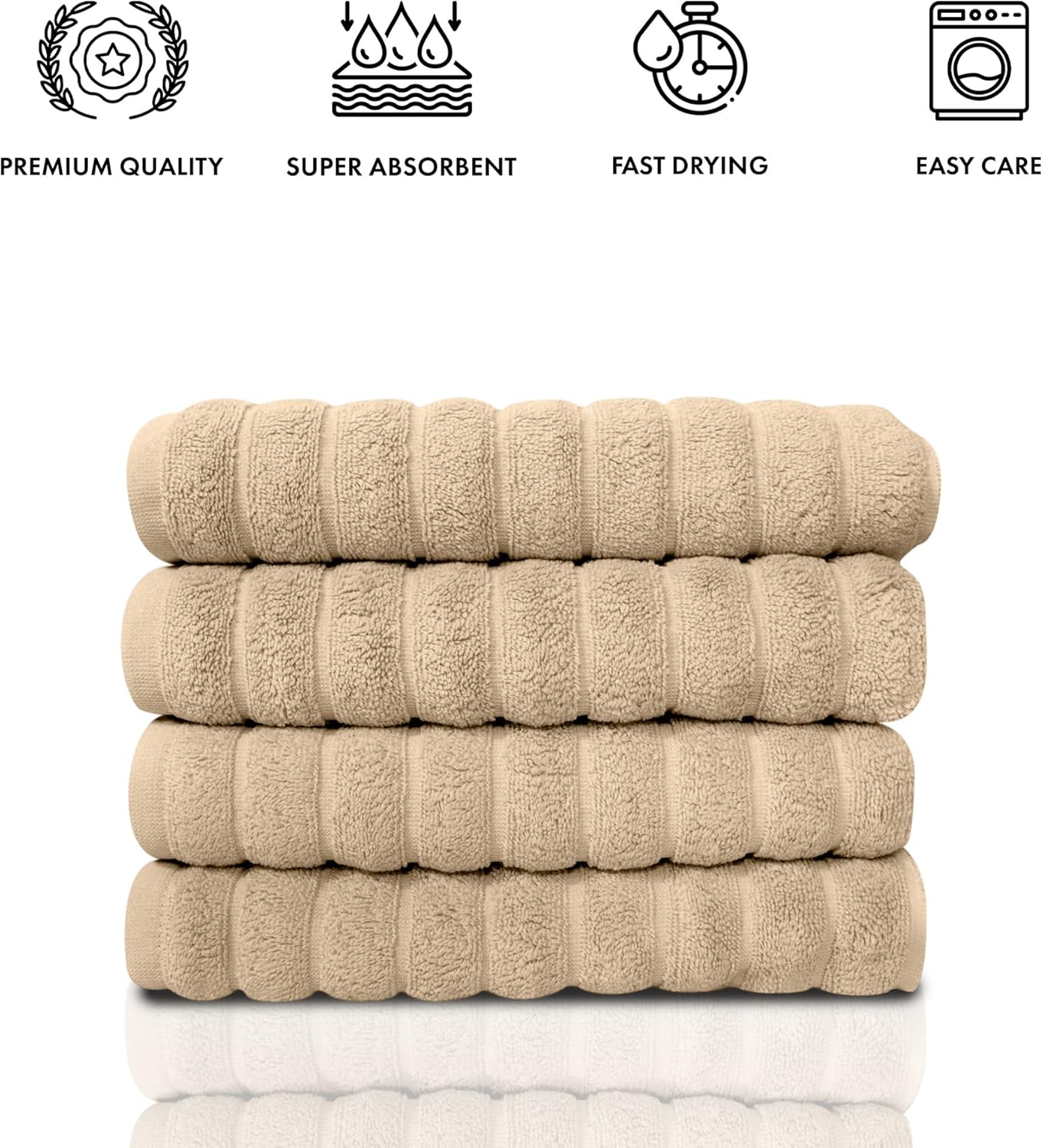 Classic Turkish Towels CTT Luxury Hand Towels for Bathroom Set of 4, 100% Turkish Cotton, Quick Dry & Comfy Towels for Hotel & Spa, Highly Absorbent | 20"x32" (Almond Beige)