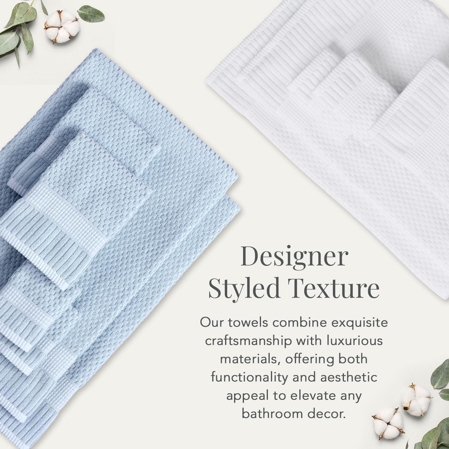 NY Loft 100% Cotton Hand Towel 6 Pack | Super Soft & Absorbent Quick-Dry Hand Towels 16" x 28" |Textured and Durable Cotton | Trinity Collection (6 Pack Hand Towel, Chambray Blue)
