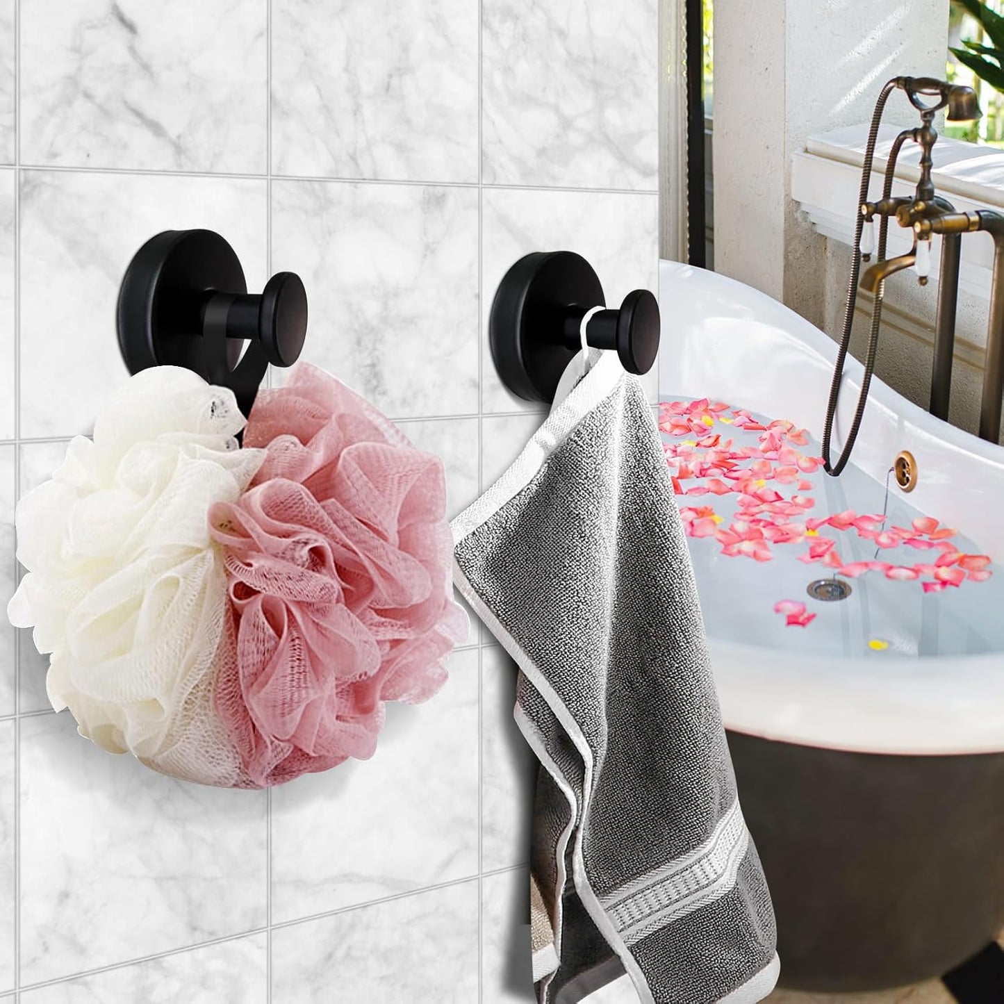 2 Pack Suction Cup Hooks for Shower, Suction Cup Towel Hooks for Bathrooms,Adhesive Wall Hook, SUS304 Waterproof Stainless Steel Hooks for Bathroom, Bedroom, Kitchen, Hotel and Office