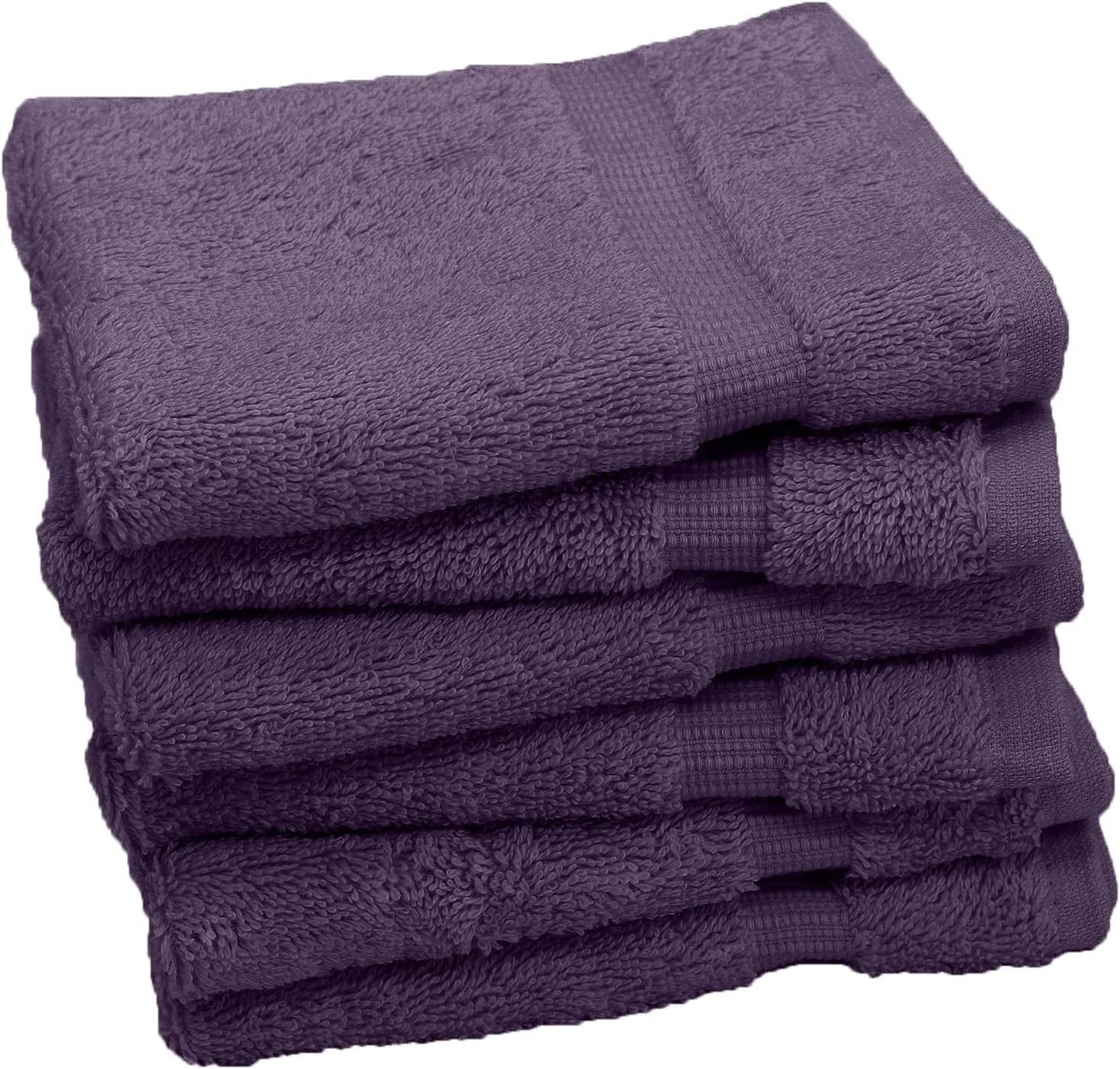 Luxury Hotel & Spa Collection, 100% Turkish Cotton 700 GSM Cloth, for Body wash, Makeup Remover & Facial Cleaning, Baby, face, Dobby Border Soft washcloths Towel Set 13" X 13", Plum, Set of 6