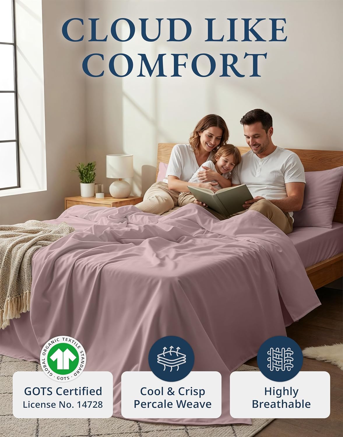 LANE LINEN 100% Organic Cotton King Size Bed Sheets, Sustainably Produced Okeo Tex Certified Cotton Sheets King, Luxury Hotel Percale Soft & Comfy Comes in Variety of Colors -Lilac