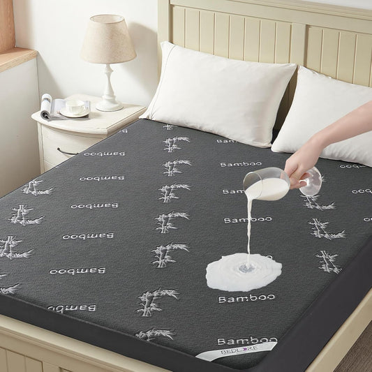 BEDLORE California King Size Waterproof Mattress Protector Viscose Derived from Bamboo, Soft Mattress Cover Fitted with Deep Pocket 6"-18", Breathable Noiseless Mattress Pad, Machine Washable(Gray)