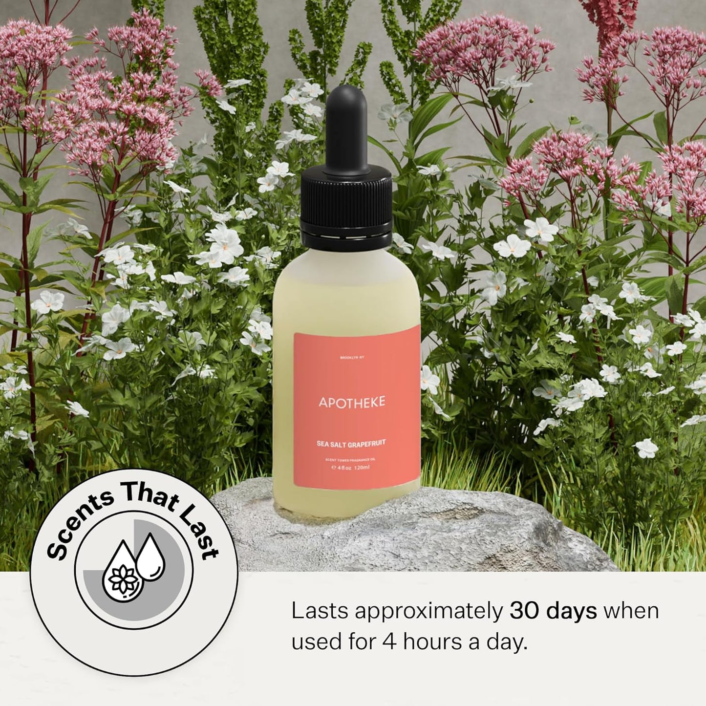 Apotheke Scent Tower Aromatherapy Diffuser Fragrance Refill, Sea Salt Grapefruit (30 ml) - Long-Lasting Perfume-Grade Essential Oil for Clean & Fresh Home, Office, Hotel & Large Rooms