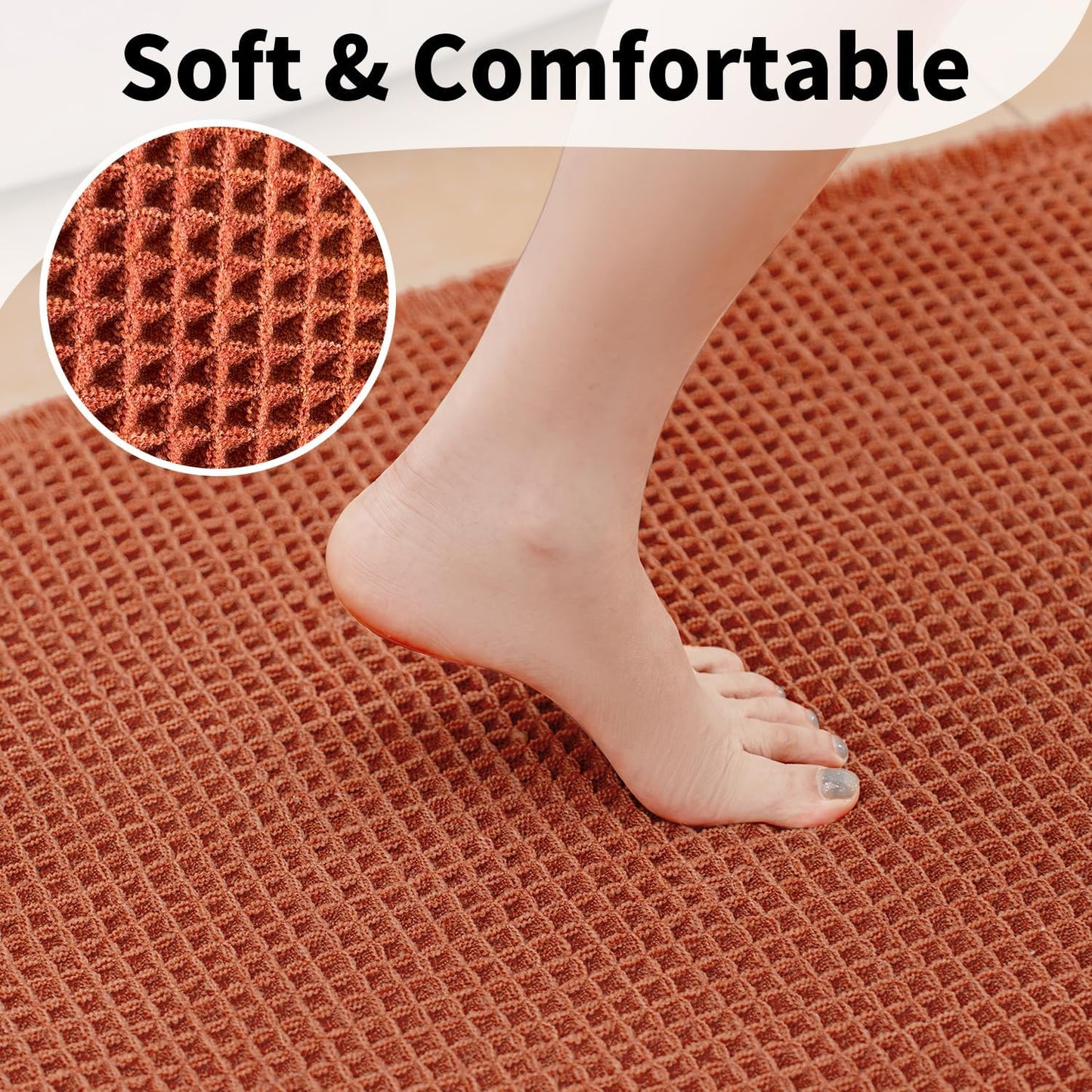 Waffle Bath Mat - Boho Bathroom Rugs Non Slip Washable, Super Absorbent & Quick Dry, Small Bath Mats Farmhouse Bathroom Decor, 18'' x 30'', Dirty Orange