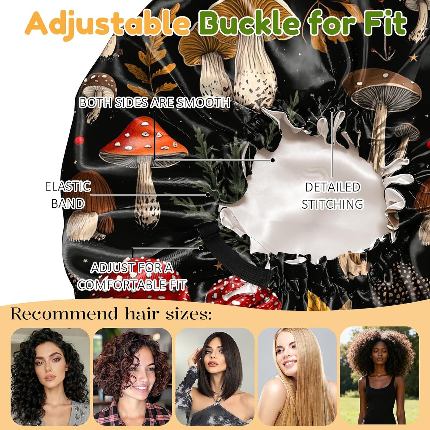 2 PCS Bonnets for Women Girls Satin Hair Bonnet Silk Adjustable Elastic Double Layer Hair Wrap Sleep Cap Comfort Cute-Mushroom Cowhide