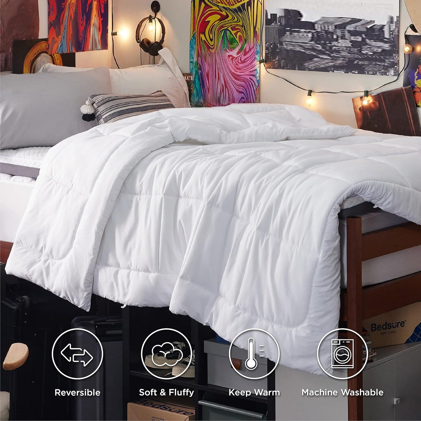 Bedsure Comforter Duvet Insert - Quilted Comforters Twin XL Size, All Season Duvet, GentleSoft Down Alternative Bedding, with 8 Tabs, Gifts for Women/Men, White, Twin XL 92 x 68 Inches