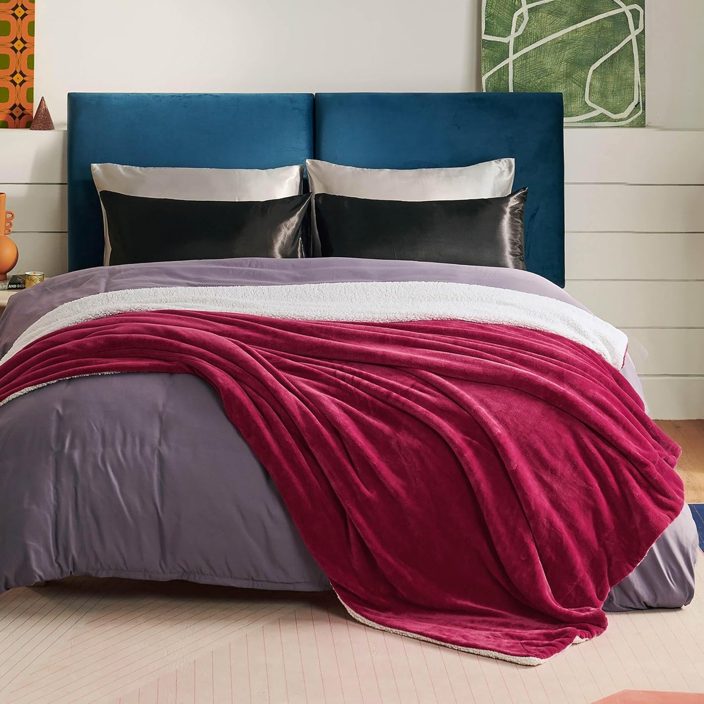 Bedsure GentleSoft Sherpa Fleece Blankets King Size for Bed - Thick and Warm Throw for Girls and Women, Soft Fuzzy Plush King Christmas Blanket for Winter, Red, 108x90 Inches