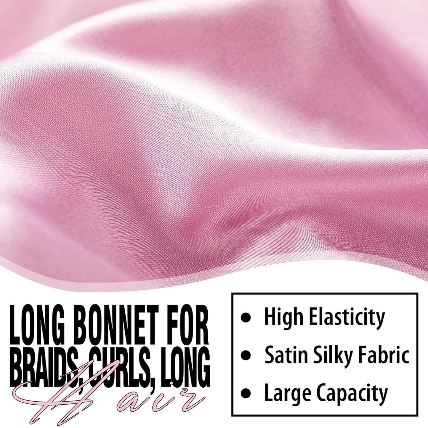 2Pcs Bonnets for Black Women Braid Bonnet, Large Long Satin Bonnet for Braids, Silk Bonnet with Stretchy Tie Band Sleep Cap Hair (2Pcs-Black&Pink)