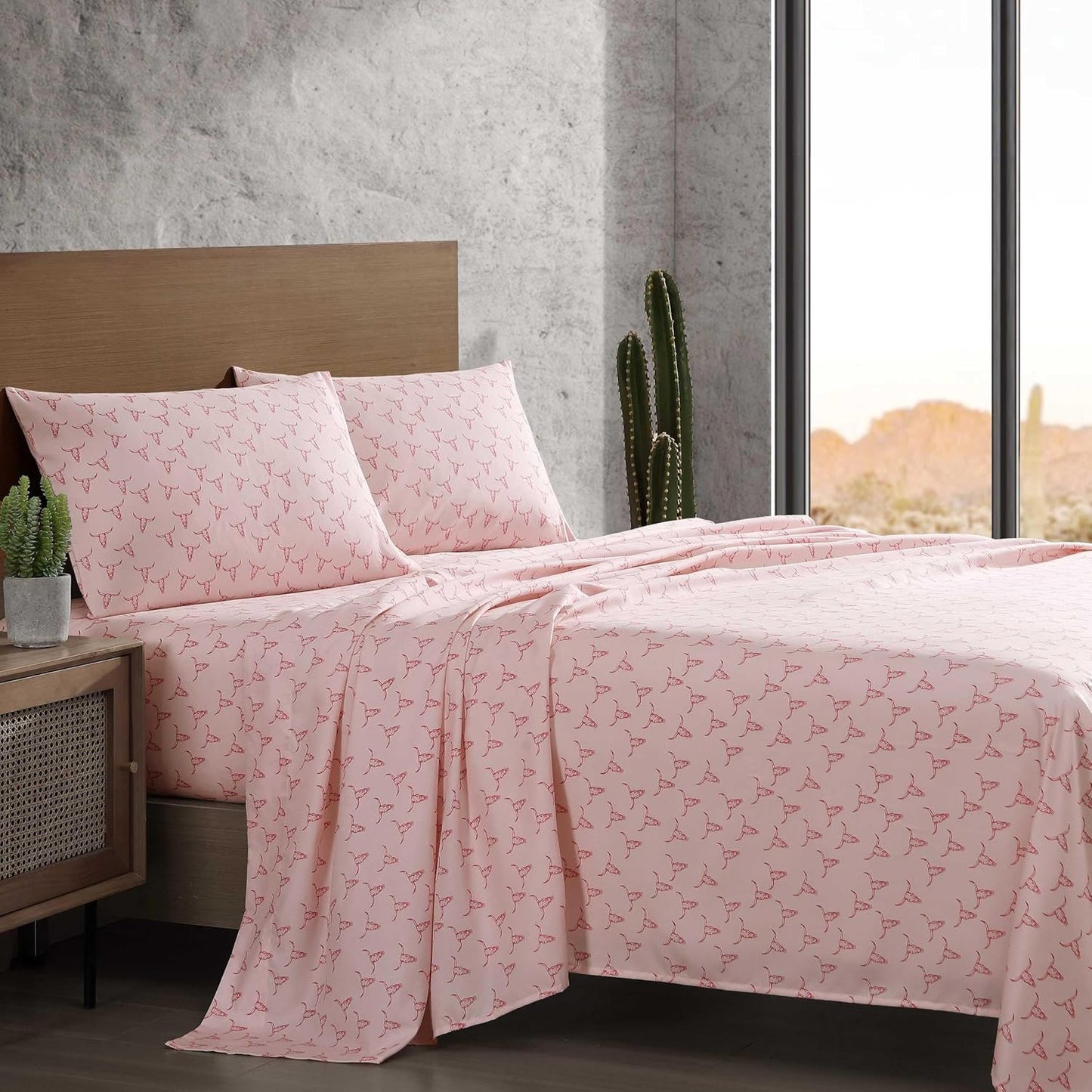 Wrangler - Twin Bed Sheets, Ultra-Soft & Lightweight Bedding with Matching Pillowcase, Lightweight Bed Set for All Season Comfort, Oeko-Tex Certified (Steer Skulls Pink)