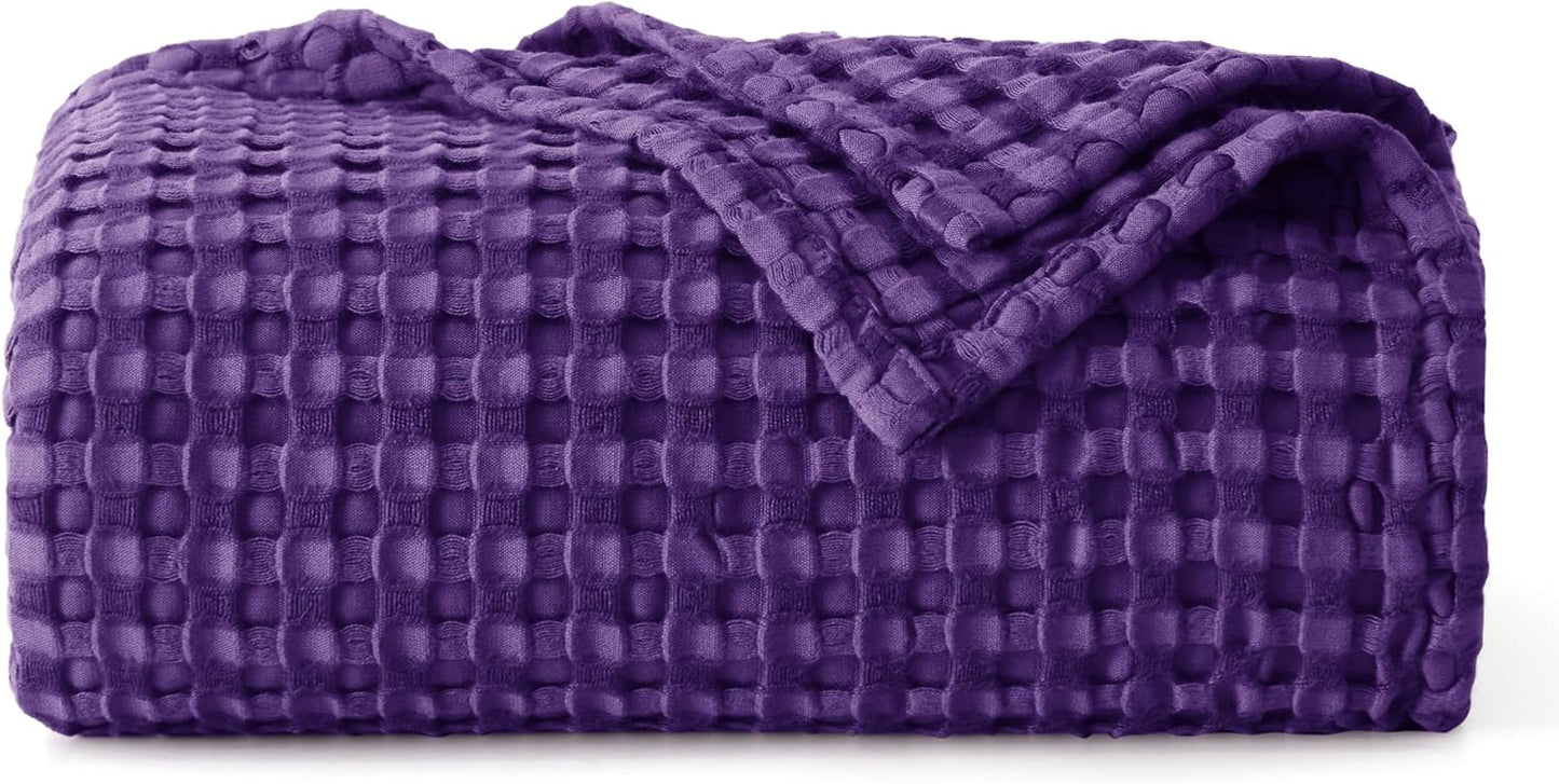 Bedsure Cooling Cotton Waffle Weave Throw Blanket - Lightweight Breathable Blanket of Rayon Derived from Bamboo for Hot Sleepers, Luxury Throws for Bed, Couch and Sofa, Purple, 50x70 Inches
