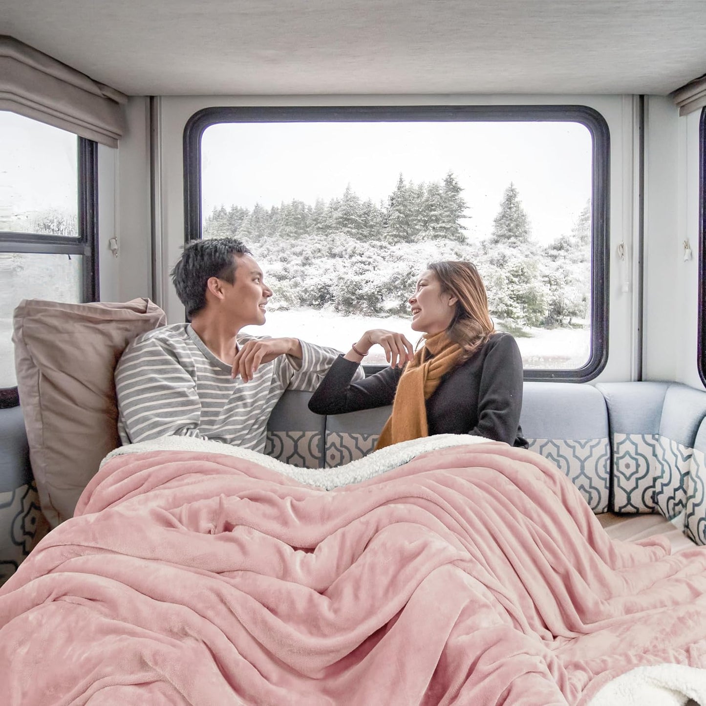 Utopia Bedding Sherpa Blanket Queen Size (Pink, 90x90 Inches) - Soft Lightweight Plush Fleece Reversible Blanket for Bed, Sofa, Couch, Camping and Travel
