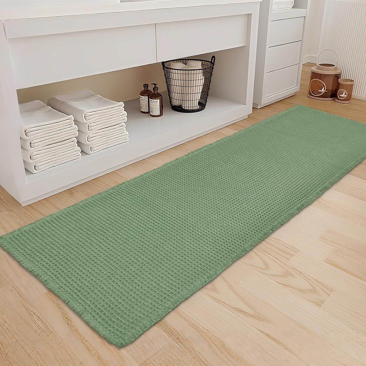 ZALL Waffle Bath Mat,Super Absorbent Non Slip Bathroom Rug,Sage Green 24X72inch,Machine Washable Ultra Soft Floor Mats