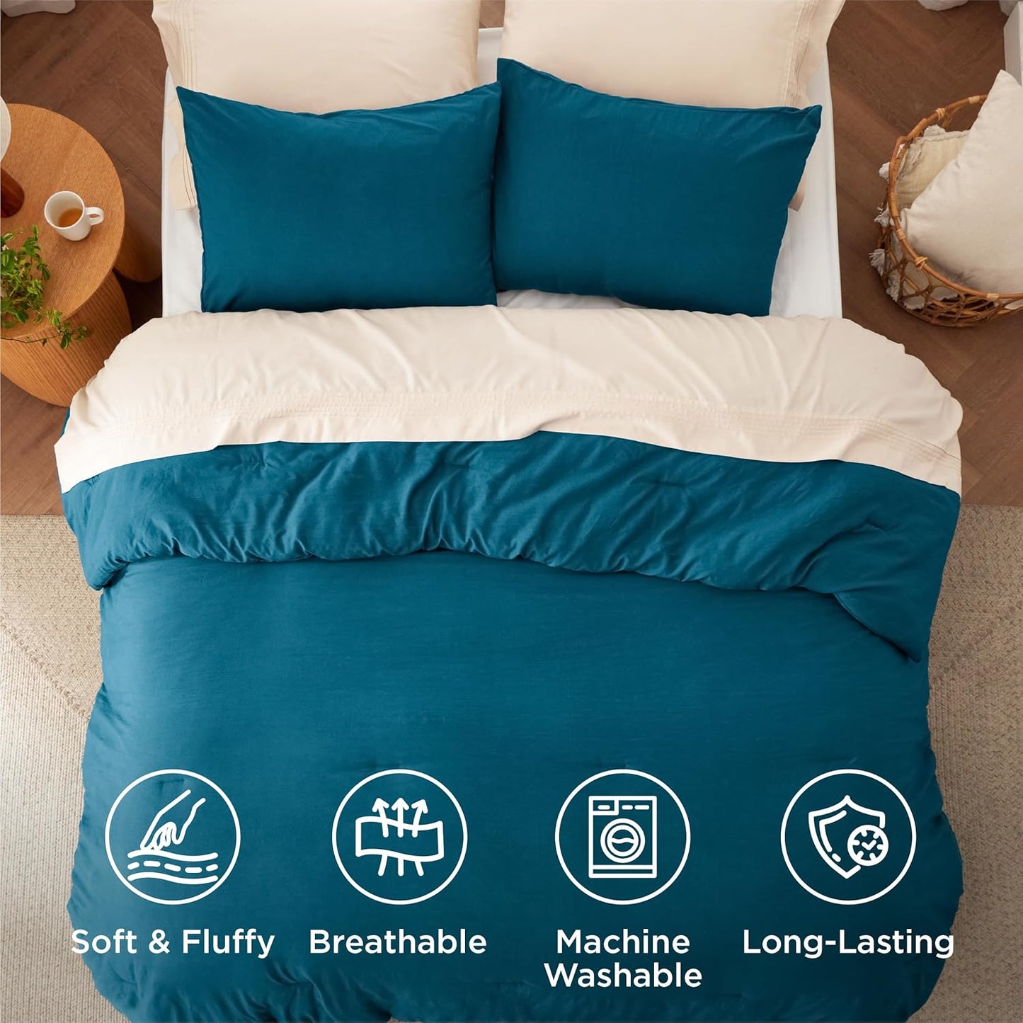 Bedsure Twin/Twin XL Comforter Set, Teal Soft Prewashed Bedding for All Seasons, 2 Pieces GentleSoft™ Warm Down Alternative Bed Set, 1 Lightweight Comforter (68"x88") and 1 Pillowcase (20"x26")