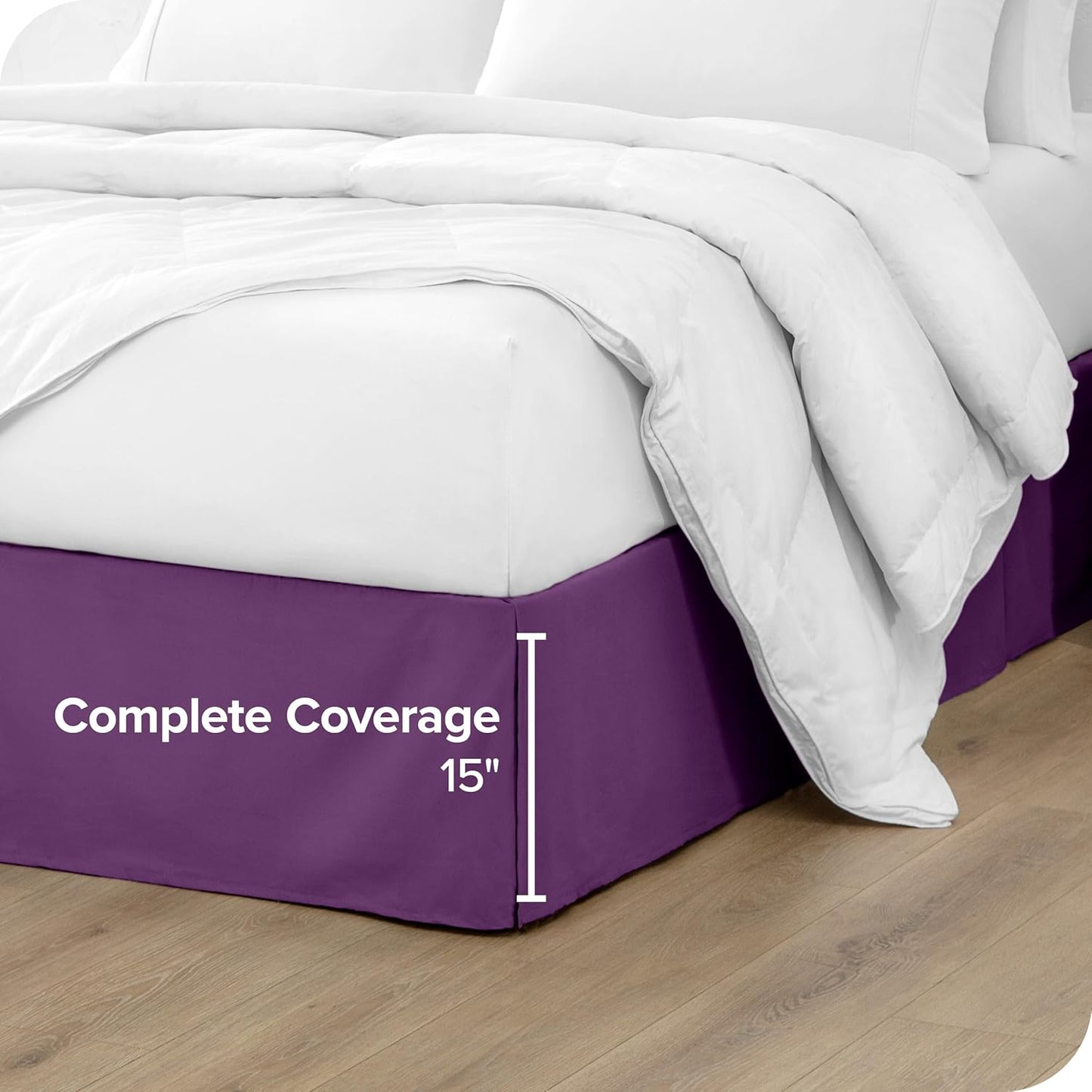 Bare Home Queen Bed Skirt - 15-Inch Tailored Drop Easy Fit - Bed Skirt for Beds - Center & Corner Pleats (Queen, Plum)