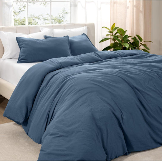 Bare Home Microfiber Duvet Cover Set - Ultra Soft Washed Microfiber - Full Size - Linen-Like Look - Easy Care - Breathable Fabric - Our Softest Duvet Cover Set (Full, Bering Sea)