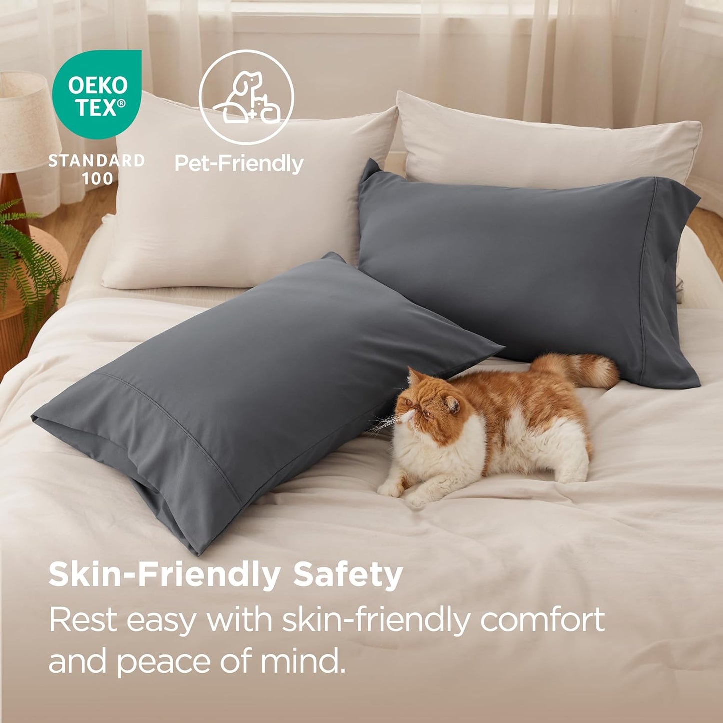 Bedsure Pillow Cases Standard Size Set of 2 - Dark Grey Brushed Microfiber Pillowcases, Super Soft and Cozy Pillow Case Covers with Envelope Closure, Wrinkle, Fade and Stain Resistant, 20x26 Inches
