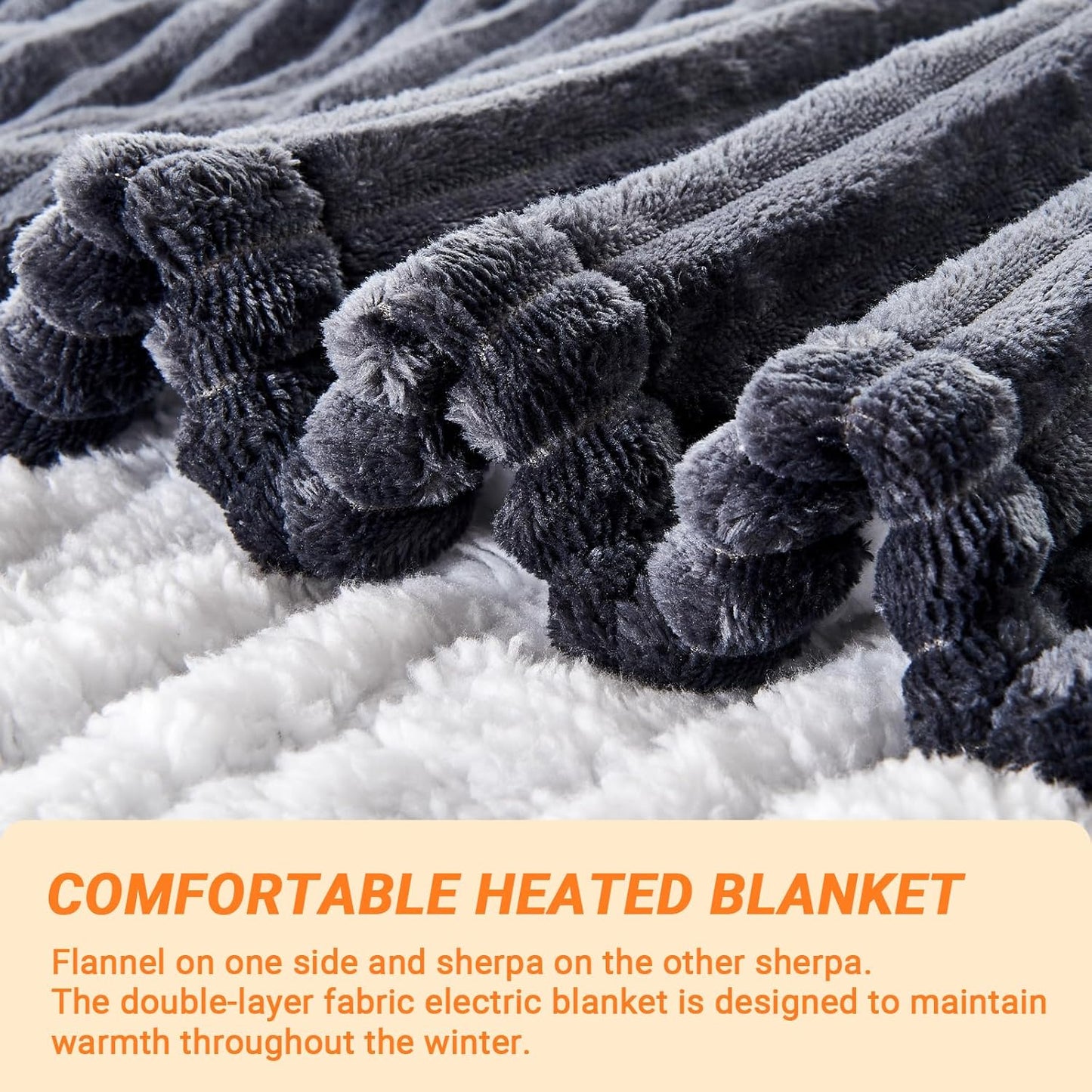 Heated Blanket Electric Queen, Soft Flannel Heating Blanket with 8 Hours Auto Off 10 Fast Heating Levels Machine Washable Sherpa Heated Blanket with Overheating Protection