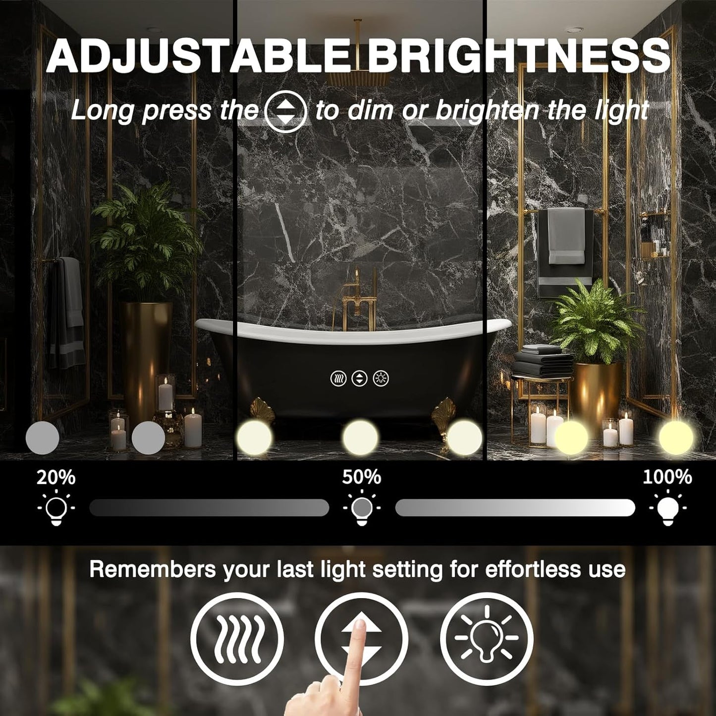 55x36 LED Bathroom Mirrors for Over Sink, Makeup Mirror with LED Bulbs, 3 Colors and Stepless Dimmable CRI90+, Anti-Fog Mirror, Shatter-Proof, Waterproof, Anti-Corrosion, Memory, Wall Mounted