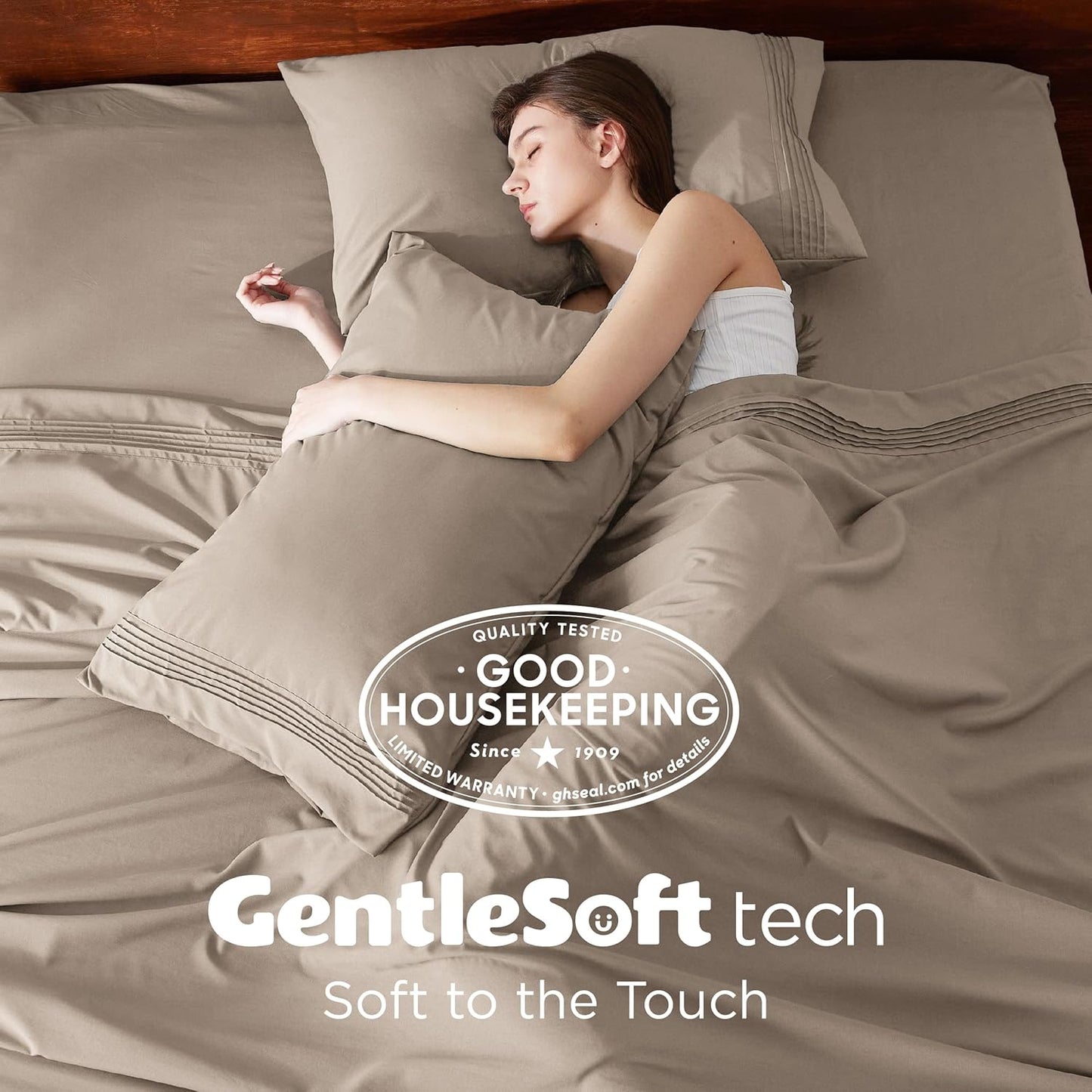 Bedsure Deep Pocket King Sheet Set - Fits Mattresses Up to 21 Inches Thick - 4 Piece GentleSoft Bed Sheets, Moisture Wicking, Soft & Cooling Bedsheet & Pillowcases, Easy & Secure Fit, Taupe