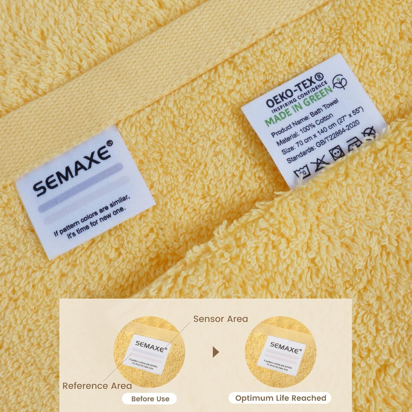 SEMAXE Yellow Bath Towel, 100% Cotton Towel with Hanging Loop, Hotel & Spa Quality Soft Absorbent Towel for Bathroom, Gift Box Packaging, 1 Pc Bath Towel, 55" L x 27" W