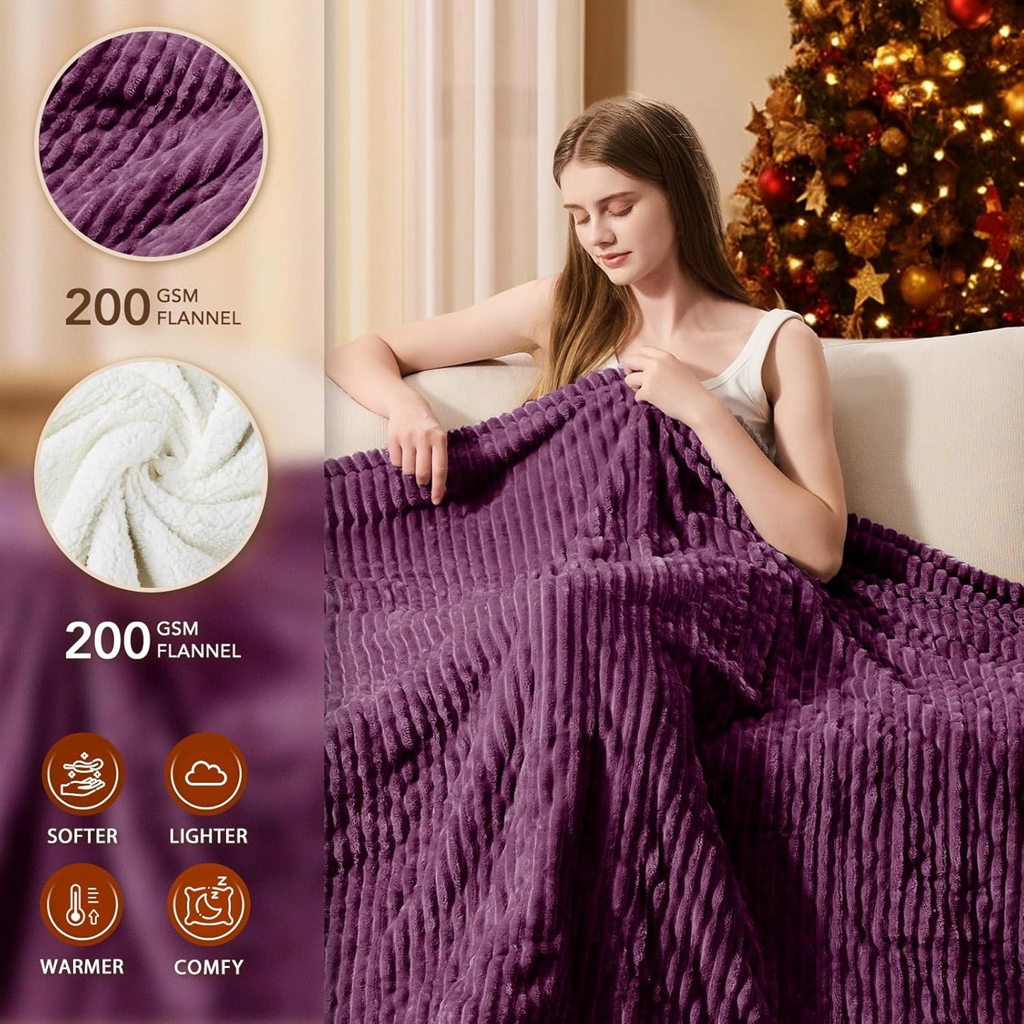 Homemate Heated Blanket Electric Throw - 50"x60" Heating Blanket Throw 1/2/4/6/8 Hours Auto-Off 10 Heat Levels Over-Heat Protection Soft Flannel Sherpa ETL Certification