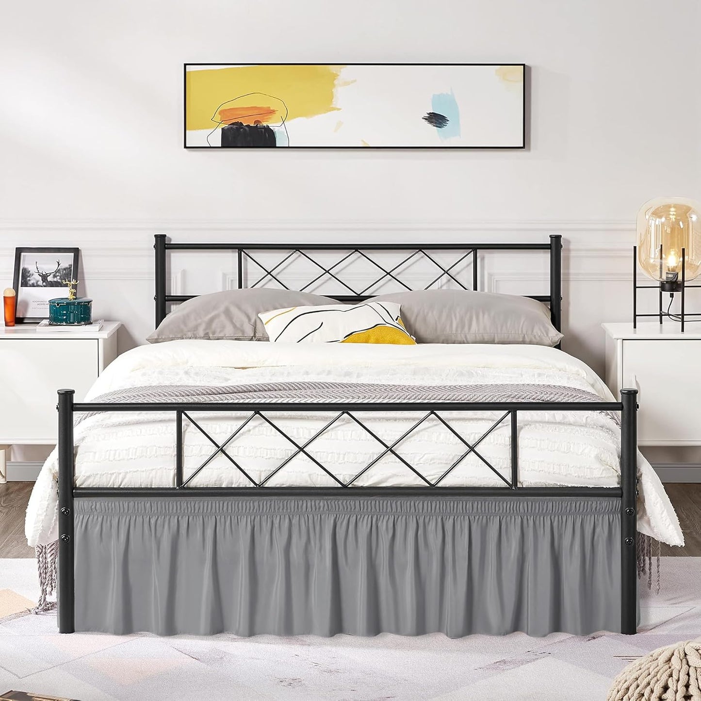 Biscaynebay Wrap Around Bed Skirts with Split Corners for Full Beds 17" Drop, Silver Grey Elastic Dust Ruffles Adjustable Easy Fit Wrinkle & Fade Resistant Silky Luxurious Fabric Machine Washable