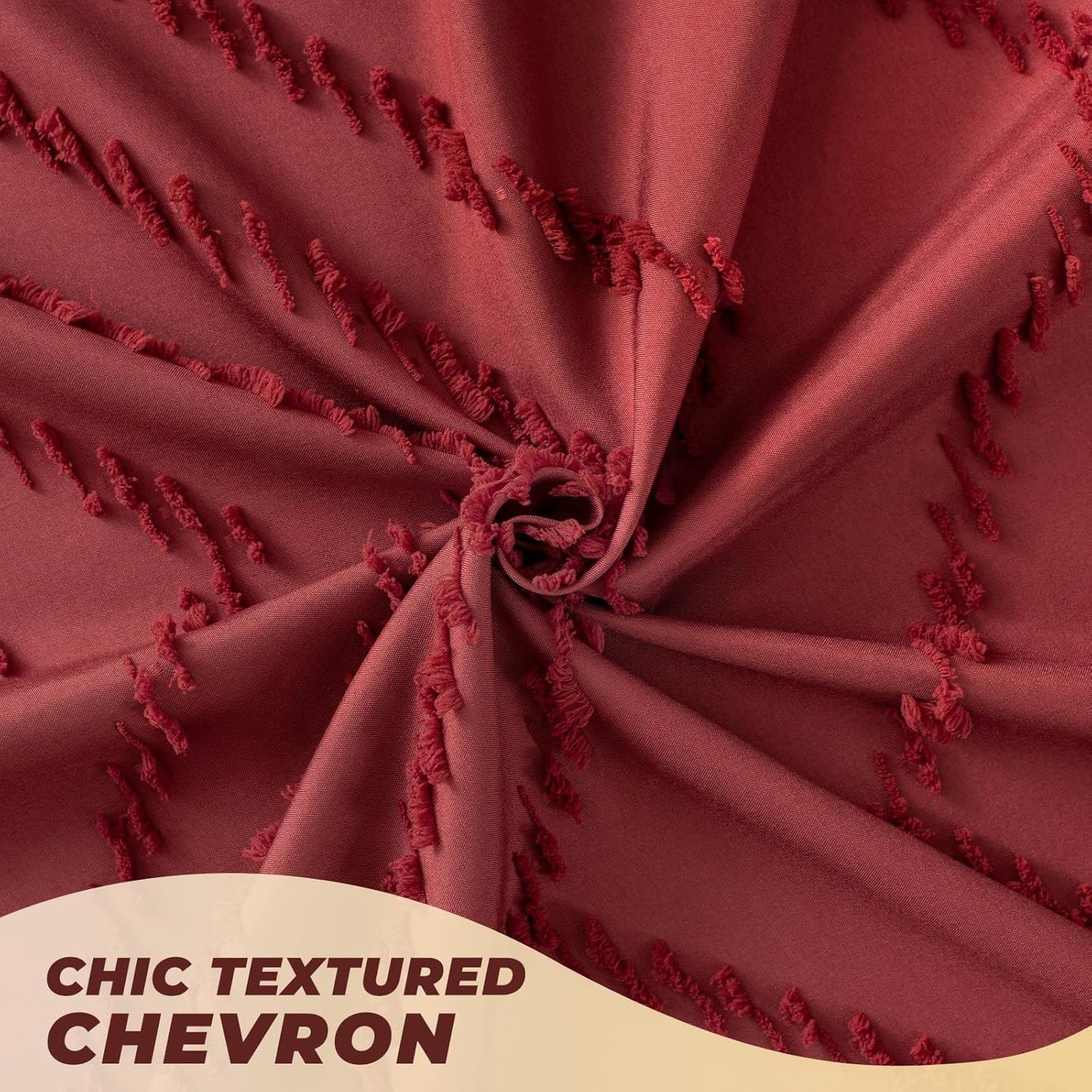 84inches Extra Long Burgundy Shower Curtain Boho Farmhouse Shower Curtain 72 x 84 Tufted Chevron Textured Minimalist Shower Curtains for Bathroom