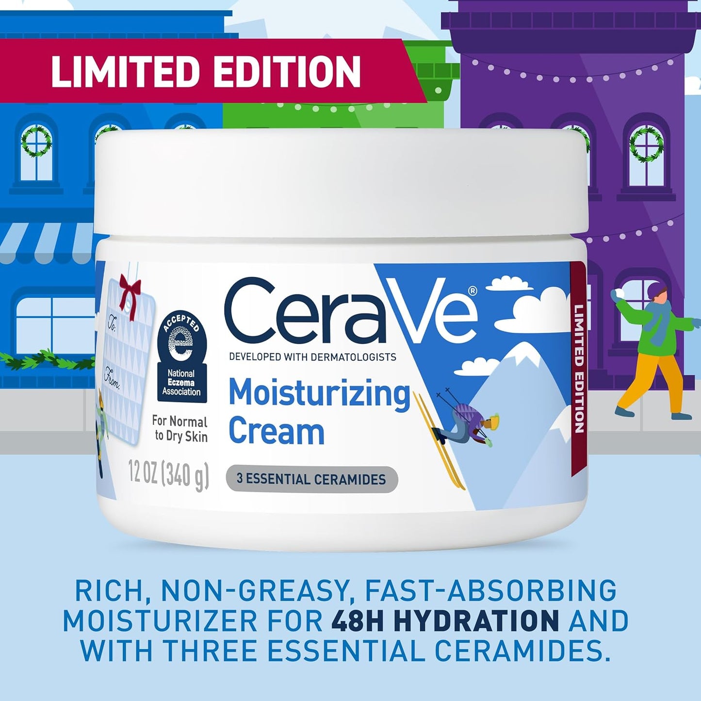 CeraVe Après Ski Moisturizing Cream, Body and Face Moisturizer for Dry Skin, Body Cream with Hyaluronic Acid and Ceramides, Daily Moisturizer, Oil-Free, Fragrance Free, Non-Comedogenic, 12 Ounce