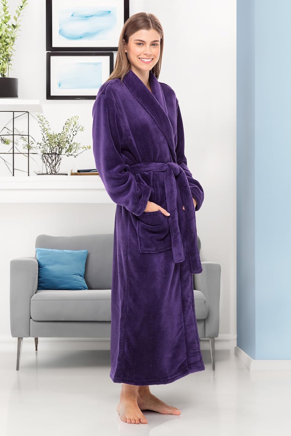 Alexander Del Rossa Plush Robe for Women, Long Fleece Winter Bath Robe, Plus Size