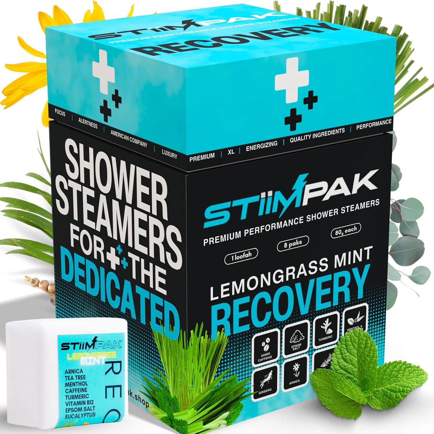 Shower Steamers for Sinus Relief | Recovery | XXL 80g Post-Workout, Allergies, Cold & Flu | Eucalyptus, Tea Tree, Turmeric, Arnica, Caffeine, Menthol | MAX Strength Aromatherapy | STiiMPAK (8 Pack)