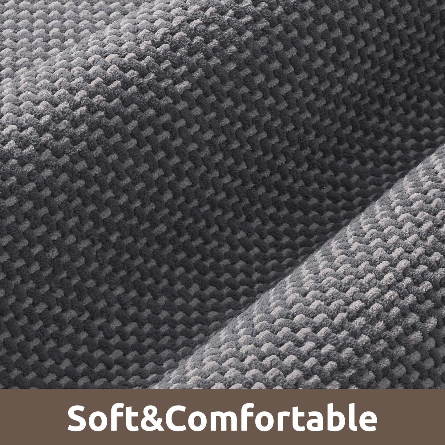 AMOAMI Chenille Bath Mat Super Absorbent Bathroom Mat Quick Dry Low Pile Bath Mats for Bathroom Washable Rubber Backed Bathroom Runners Fit Under Door, Front of Bathtub, Darkgrey&LIGHTGREY 17"x59"