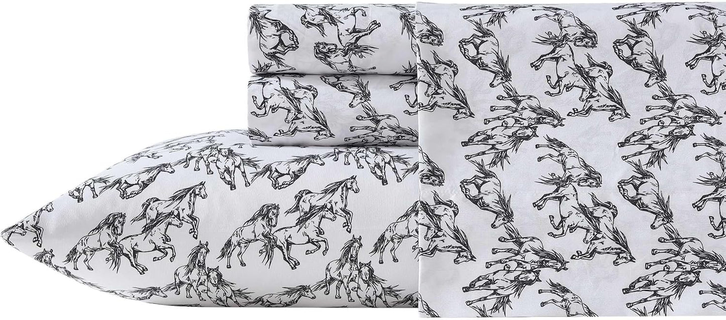 Wrangler - Twin Bed Sheets, Ultra-Soft & Lightweight Bedding with Matching Pillowcase, Lightweight Bed Set for All Season Comfort, Oeko-Tex Certified (Mustangs Black)
