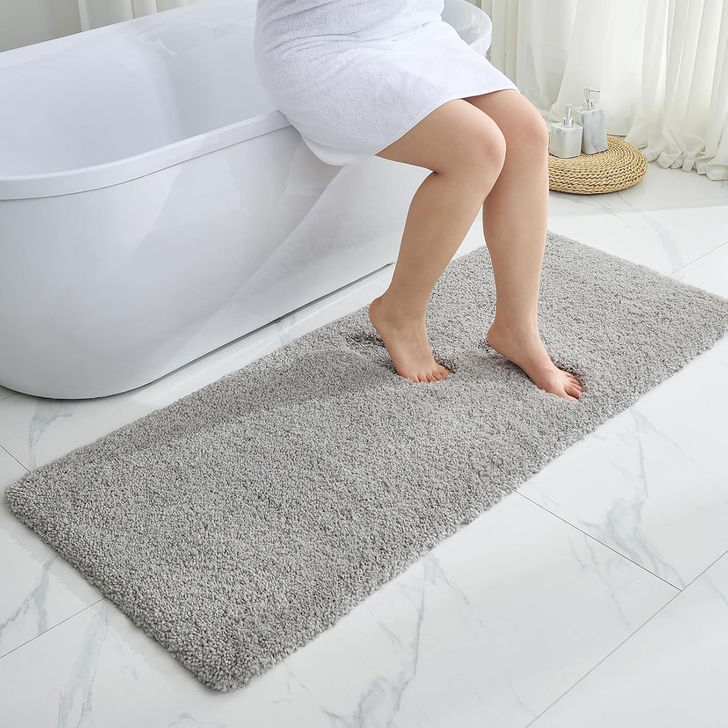 Gray Bathroom Runner Rug 24x59 Non Slip Fluffy Long Bath Mat for Bathroom Floor Washable Plush Luxury Bath Rug for Tub Absorbent Shower Sink Mat Bedside Rug