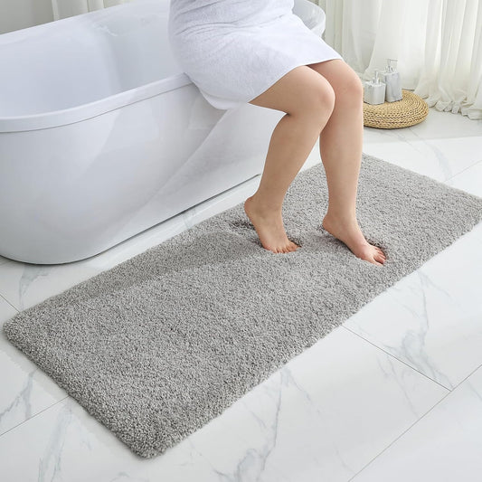 Gray Bathroom Runner Rug 24x70 Non Slip Fluffy Long Bath Mat for Bathroom Floor Washable Plush Luxury Bath Rug for Tub Absorbent Shower Sink Mat Bedside Rug