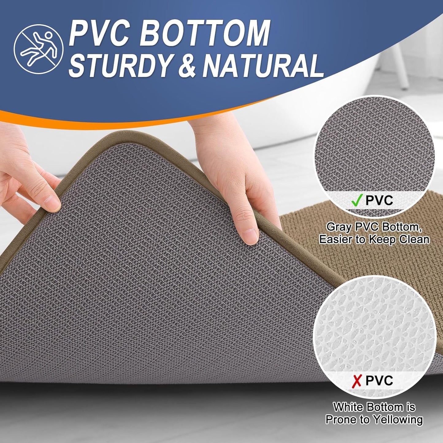 OLANLY Thick Memory Foam Bath Mat Rug 47x17, Extra Soft Absorbent Bathroom Rug, Quick Dry Bath Mats, Non-Slip, Machine Washable Carpet for Bathroom, Tub and Shower, Home Decor Accessories, Tan