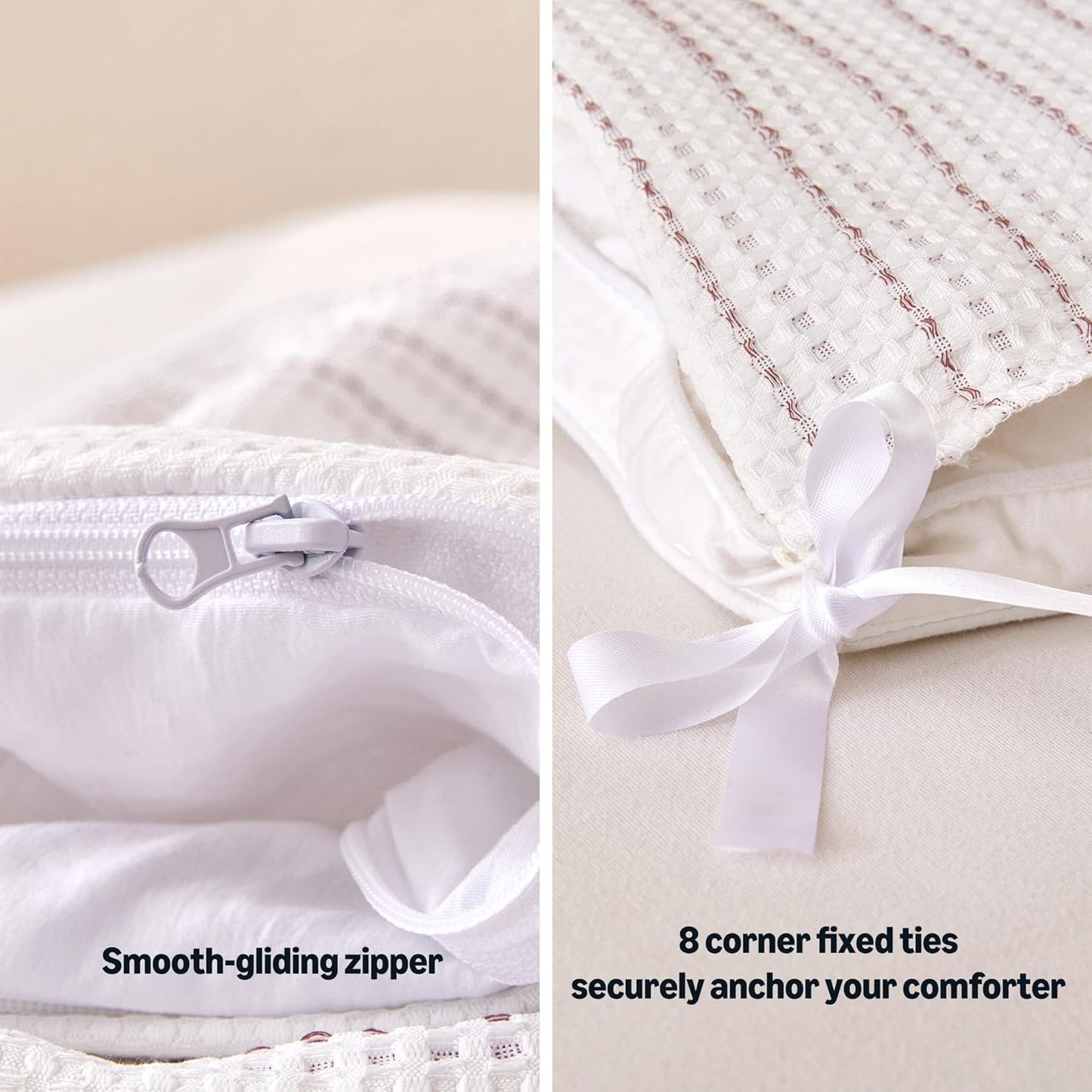 Amazon Basics Waffle Weave Microfiber 3-Piece Duvet Cover Set, Includes 1 Duvet Cover and 2 Pillow Shams, Full, Pink Striped