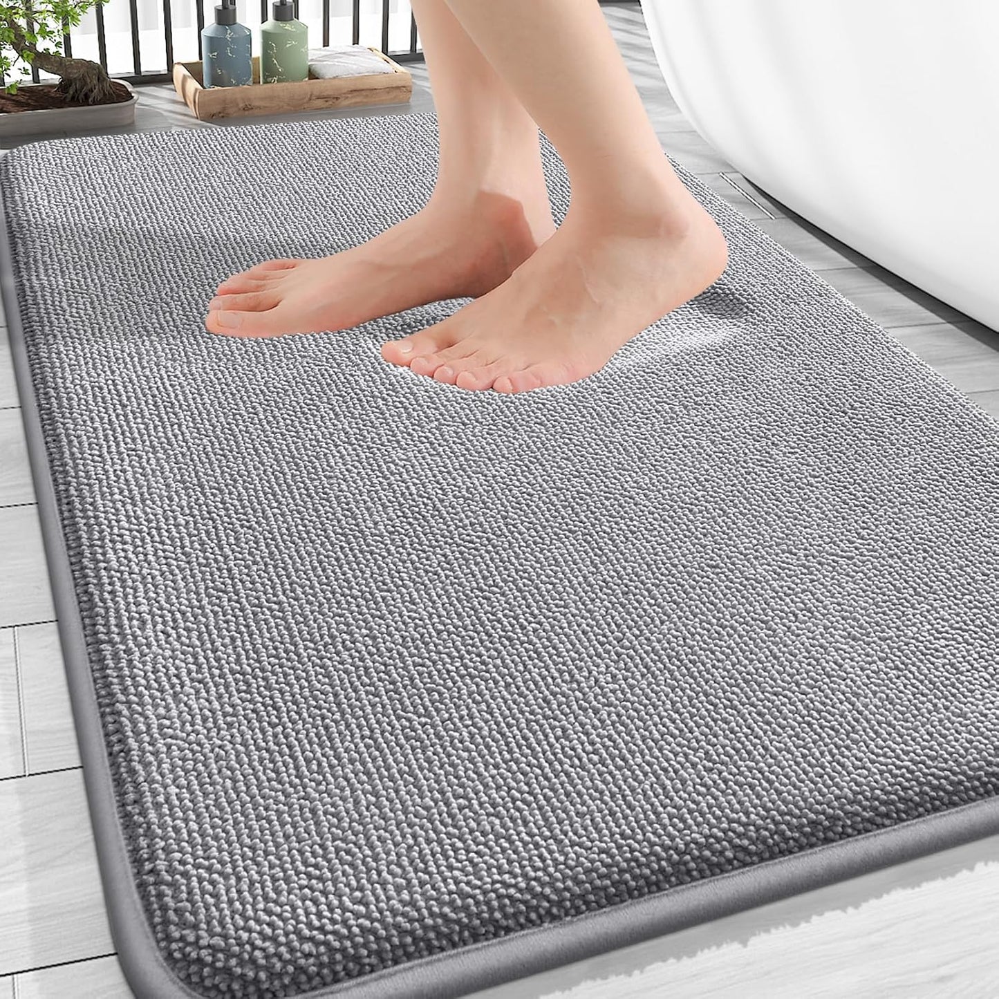 OLANLY Thick Memory Foam Bath Mat Rug 34x21, Extra Soft Absorbent Bathroom Rugs, Quick Dry Bath Mats, Non-Slip, Machine Washable Carpet for Bathroom, Tub and Shower, Home Decor Accessories, Grey