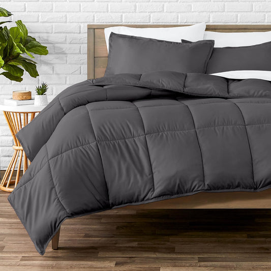 Bare Home Comforter Set - Queen Size - Ultra-Soft - Goose Down Alternative - Premium 1800 Series - Reversible - All Season Warmth (Queen, Forged Iron Grey)