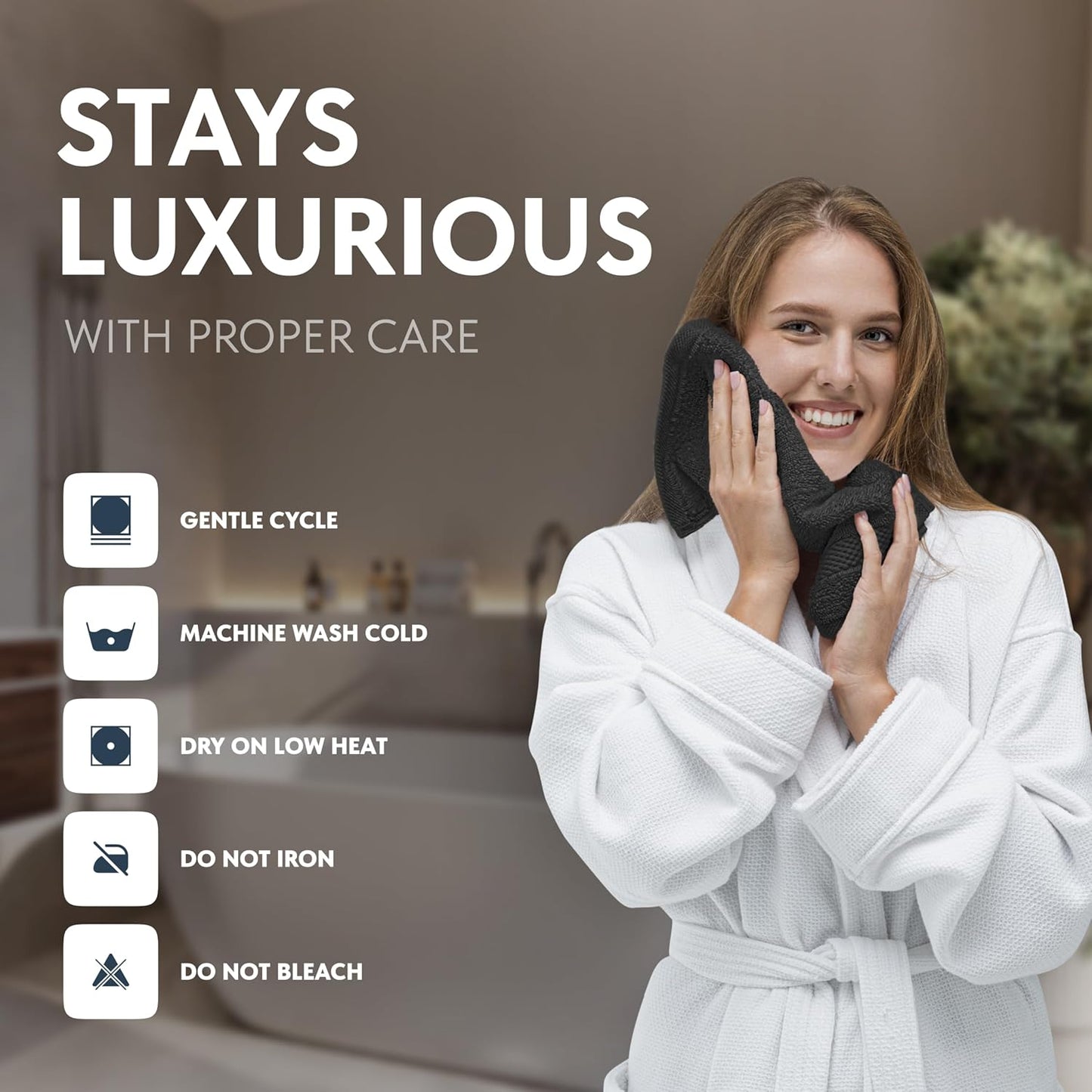 White Classic Luxury Cotton Washcloths 13x13 Inch - 650 GSM Turkish Cotton | Hotel, Spa, Bathroom Face Towel | 12 Pack, Black