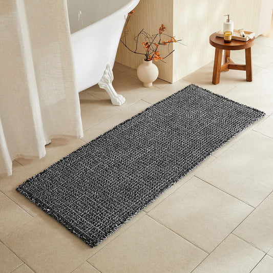 Black and White Bathroom Rugs, Waffle Runner Rug Bathroom Non Slip Washable Long Super Absorbent Quick Dry Boho Farmhouse Bath Decor, 60"x24" Black and White
