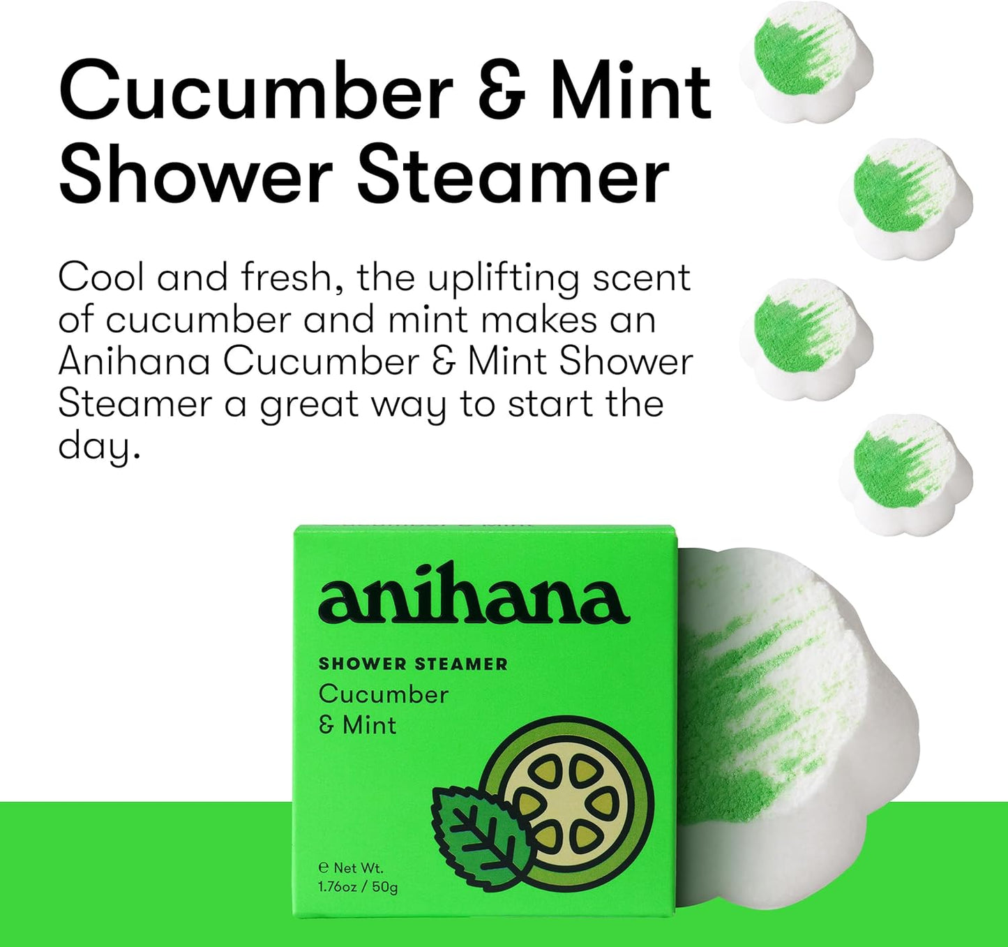 ANIHANA Shower Steamers 4 Pack, Paraben Free, Cruelty Free, Refreshing Cucumber Mint Scent, 1.76 oz Each