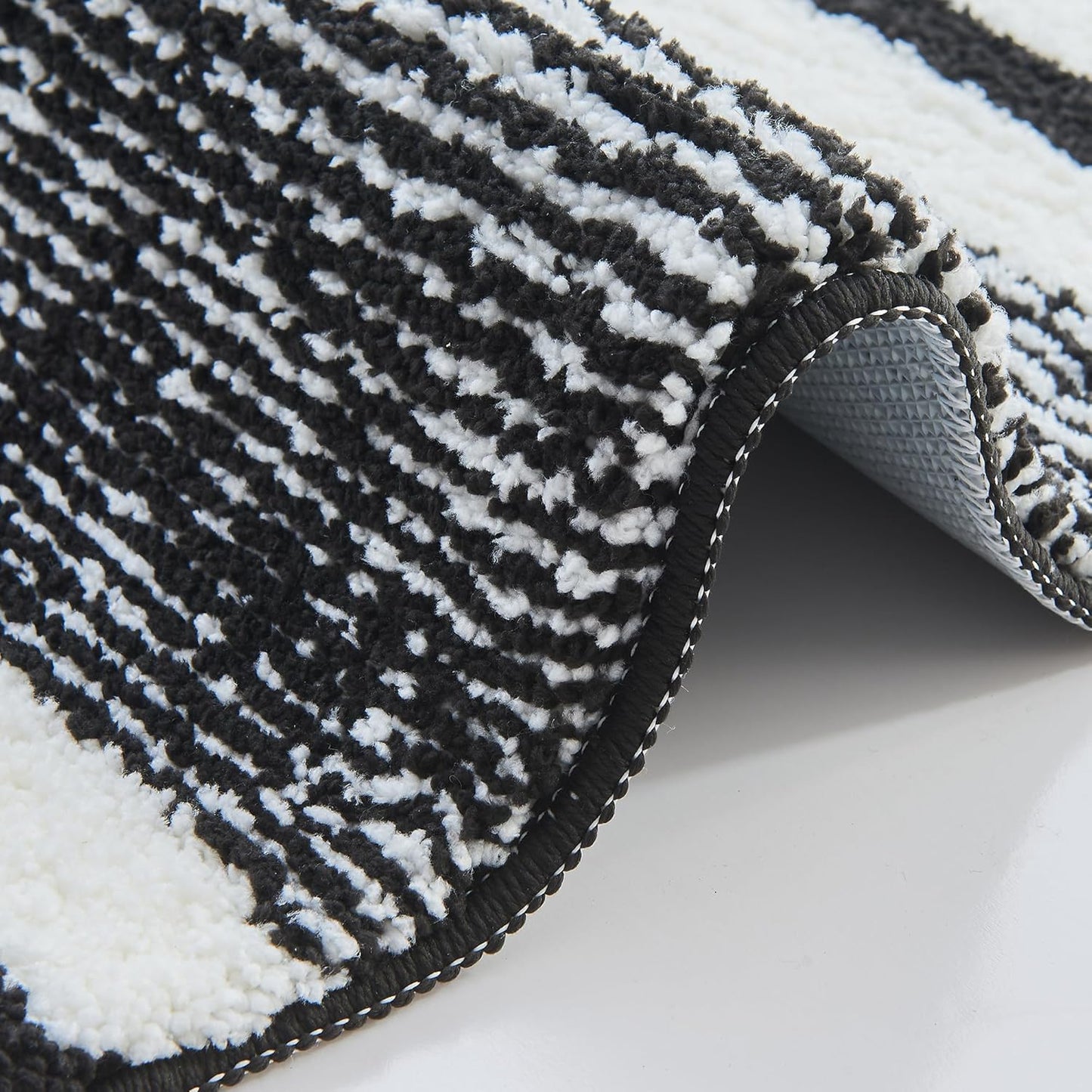 CozeCube Bath mats for Bathroom Non Slip, Fluffy Absorbent Microfiber Bath mat Washable, Aesthetic Bathroom Rugs, Small Jet Black Striped Bath mat, Jet Black, 24" x 16"