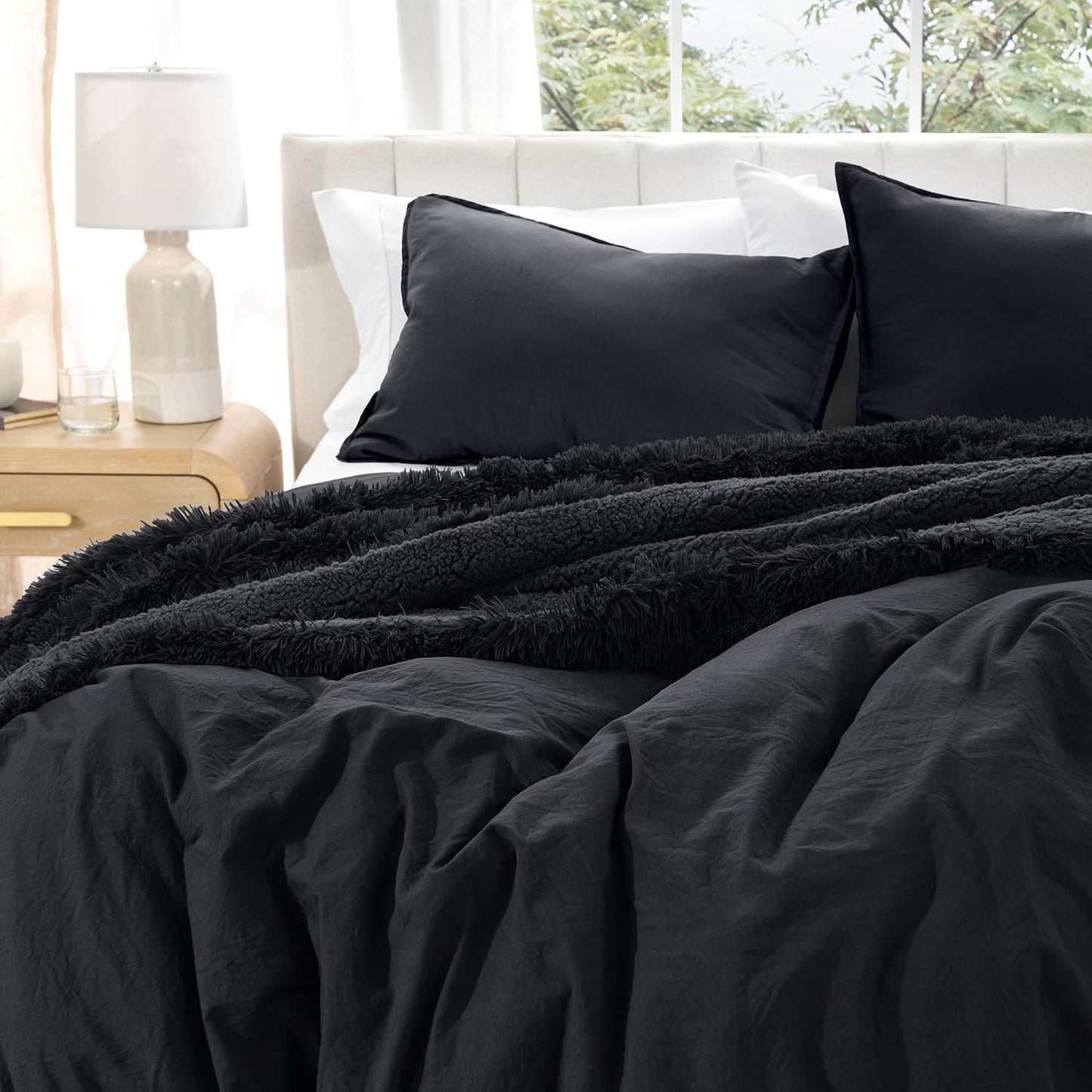 Bare Home Microfiber Duvet Cover Set - Ultra Soft Washed Microfiber - Full Size - Linen-Like Look - Easy Care - Breathable Fabric - Our Softest Duvet Cover Set (Full, Black)