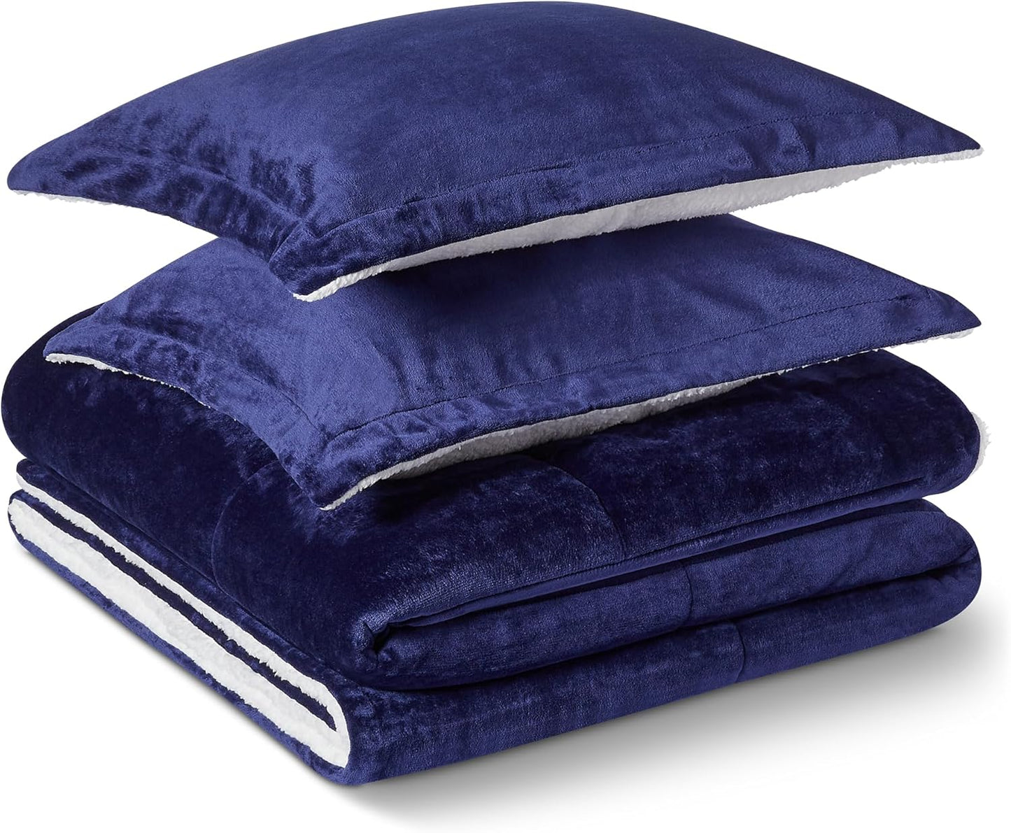 Amazon Basics Reversible Sherpa Comforter Set with Pillow Sham, Navy, Queen/Full