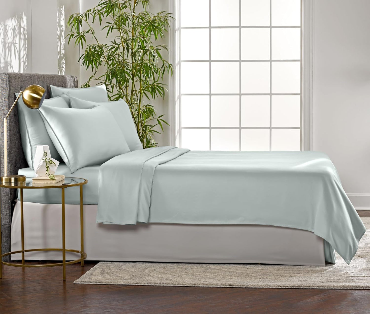 Queen Sheets by Pure Bamboo, Genuine 100% Organic Viscose Derived from Bamboo Bed Sheet Set, Luxuriously Soft & Cooling, Double Stitching, Lifetime Quality Promise (Queen, Sea Glass)
