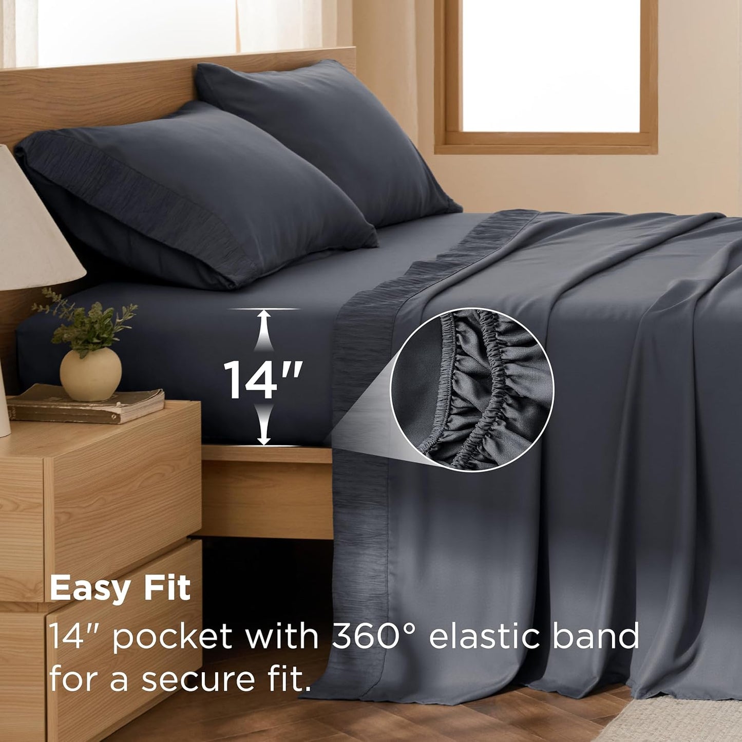 Bedsure King Size Sheets Set - 4 Pieces Soft King Sheets - Breathable & Cooling - Hotel Luxury - Easy Care Polyester Microfiber Bedding for Women, Men, Dark Grey